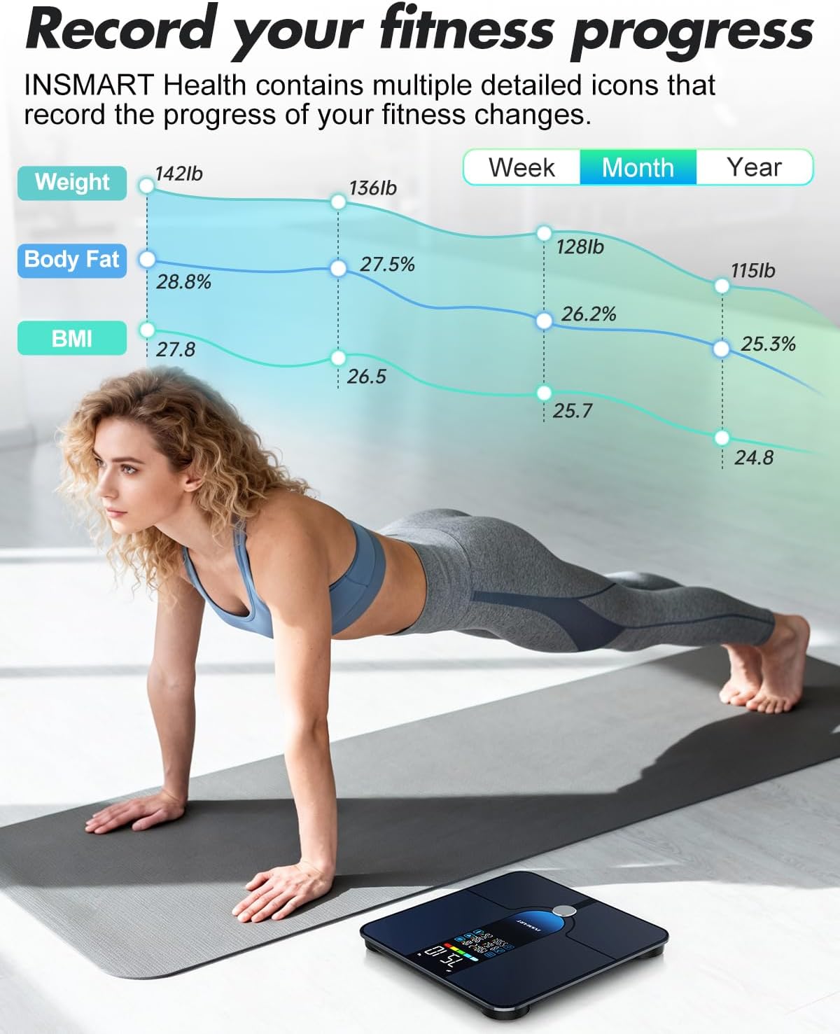 Detalle de INSMART Smart Body Composition Scale with Colour Display, BMI and Heart Rate
