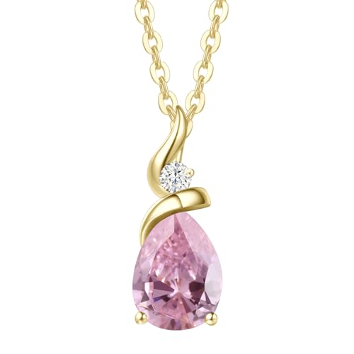 Detalle de FANCIME 14ct Yellow Gold Pink Tourmaline Pendant Necklace for Women