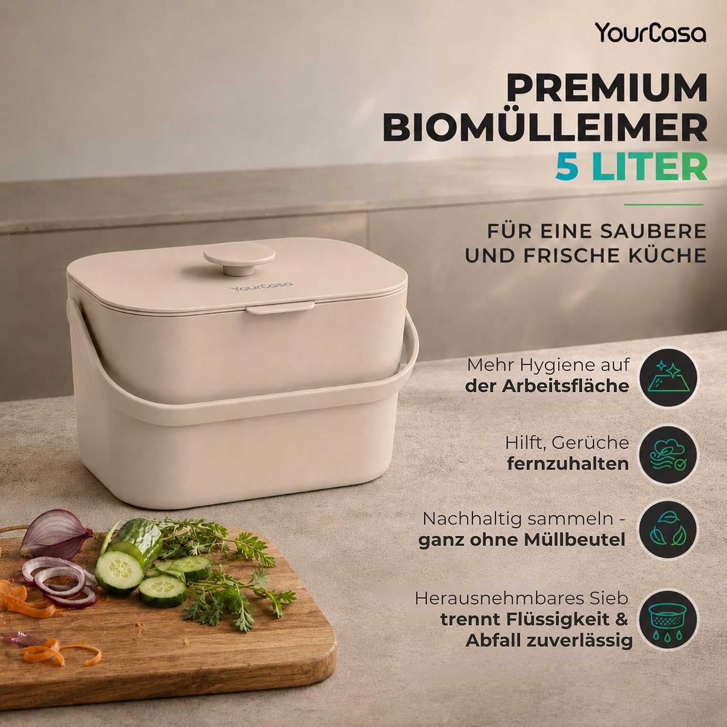 Detalle 2 de YourCasa Biomülleimer Küche 5 l für Biomüll