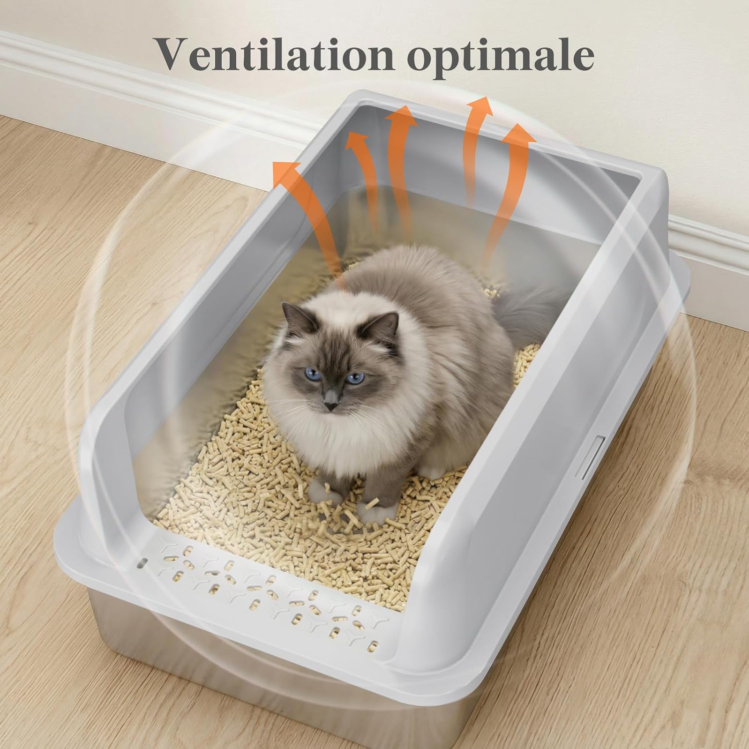 Detalle de Lifewit litière pour chat ouverte en acier inoxydable avec pelle et grand bac XXL (sans couvercle) – Gris