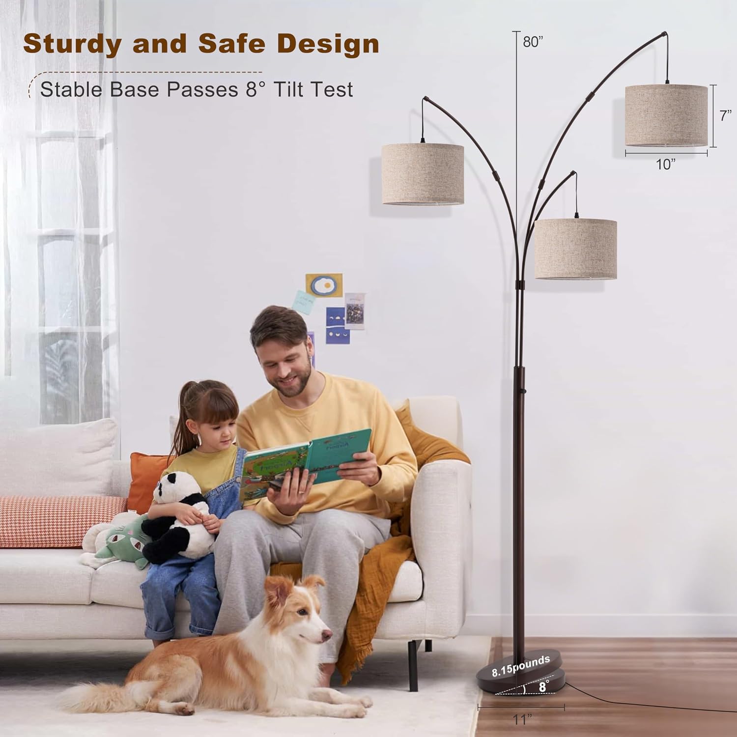 Thumbnail 6 de Fansdrick 3-Light Arc Floor Lamp, 2,400 Lumens, Remote Dimming, 80-Inch