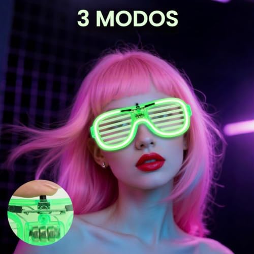 Detalle de Alaoo Gafas LED Luminosas, Conjunto de Gafas + Pajarita + Tirantes Luminosos en Verde