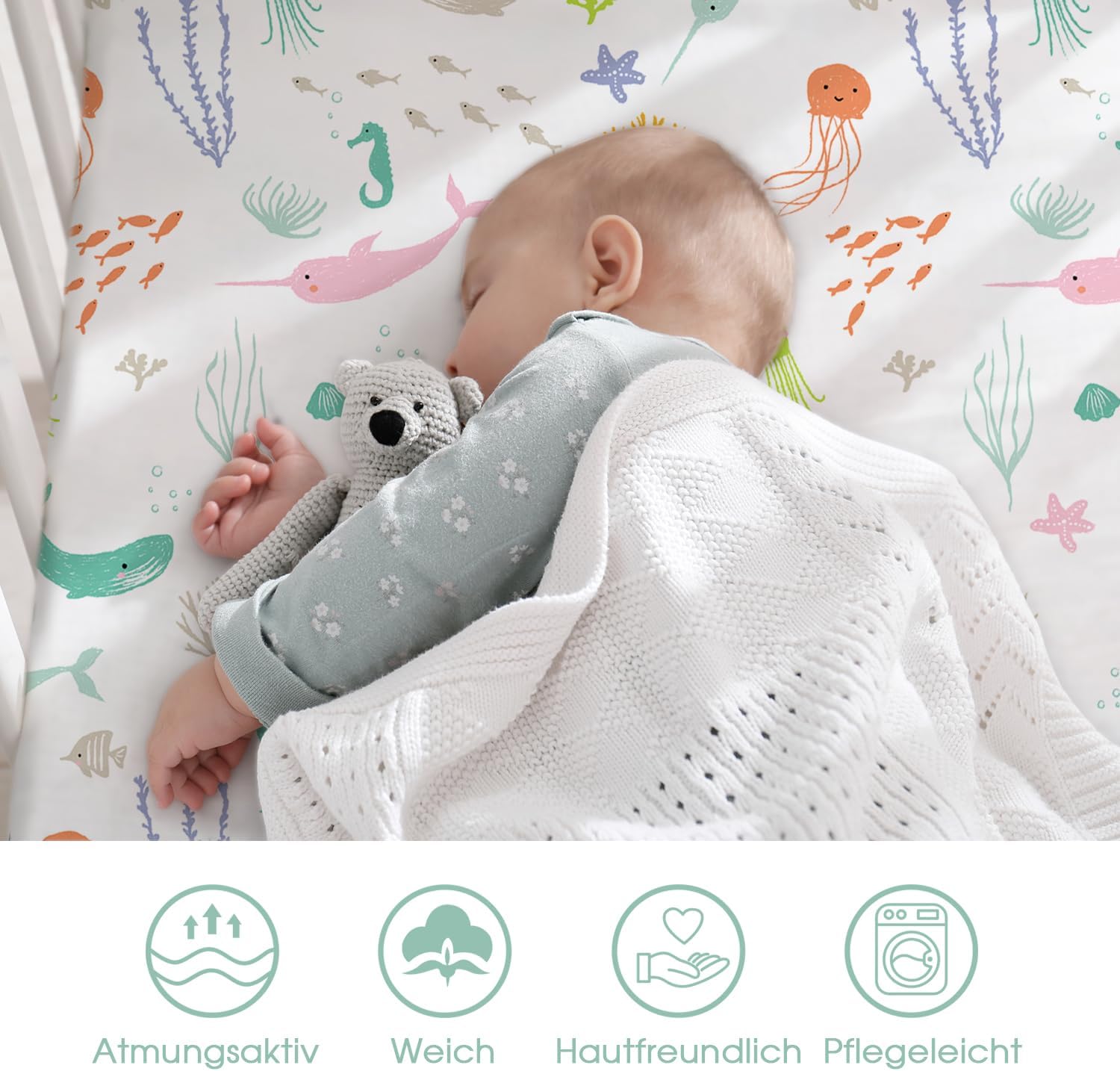 Detalle de Little Grape Land Spannbettlaken 70×140 cm – 2er Pack aus Mikrofaser, atmungsaktiv und pflegeleicht