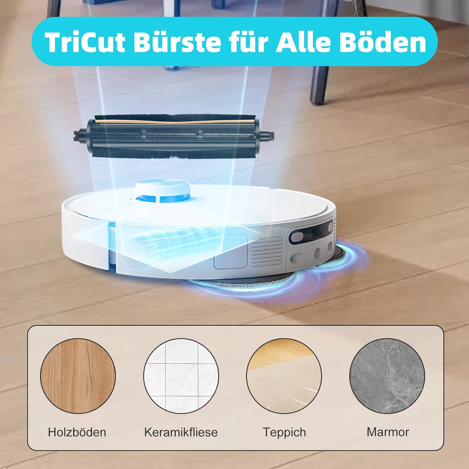 Detalle 2 de TriCut Hauptbürste für Dreame L10s Ultra Gen 2/Gen 3 und X40/X30/X40 Master/L40/L20 Ultra – Anti-Tangle Design
