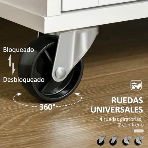Detalle 2 de HOMCOM Isla Móvil de Cocina con Cajones y Estante 🚚