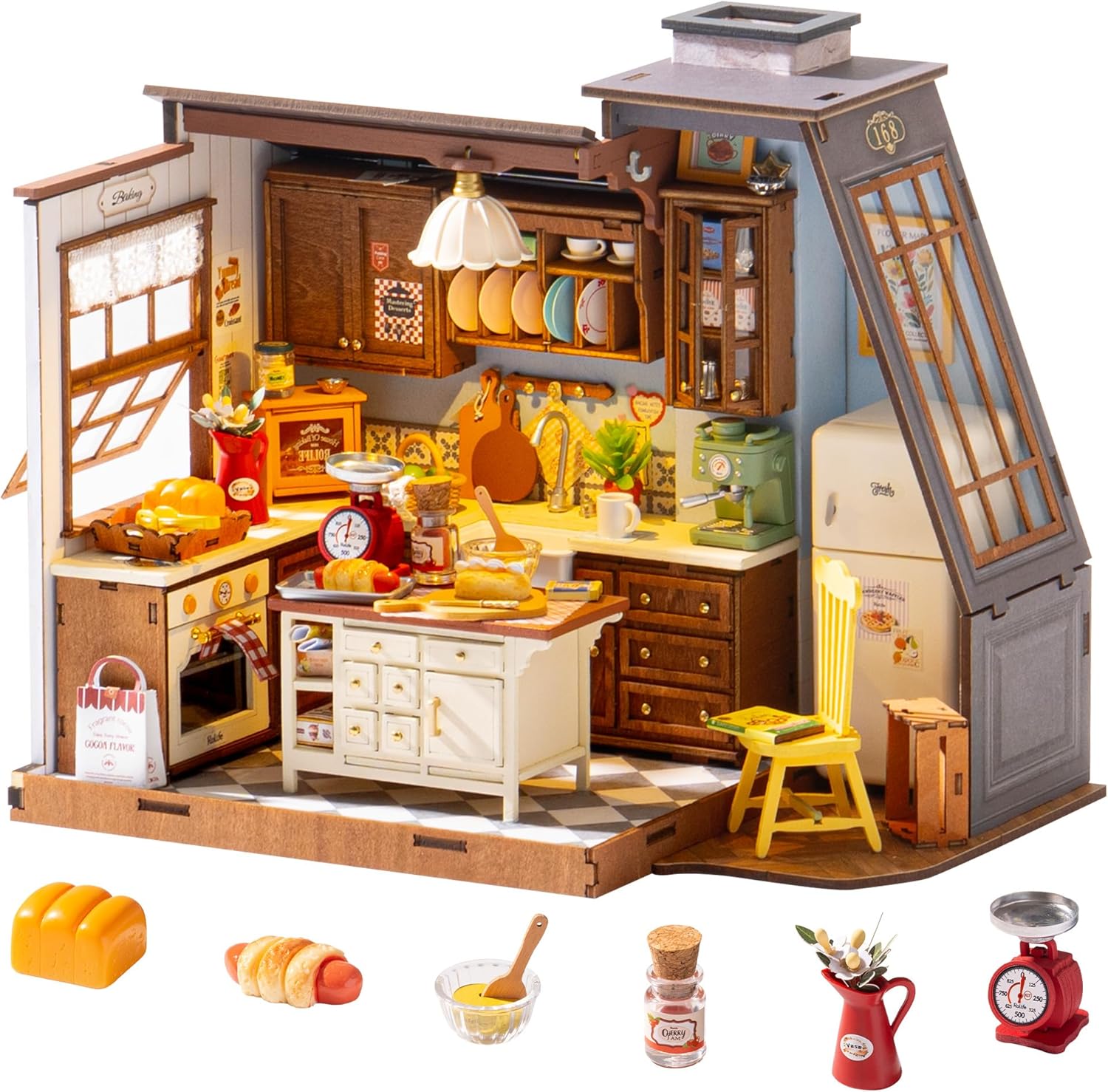 Rolife Maison de Poupée Cuisine de Boulangerie – Kit DIY miniatures avec éclairage