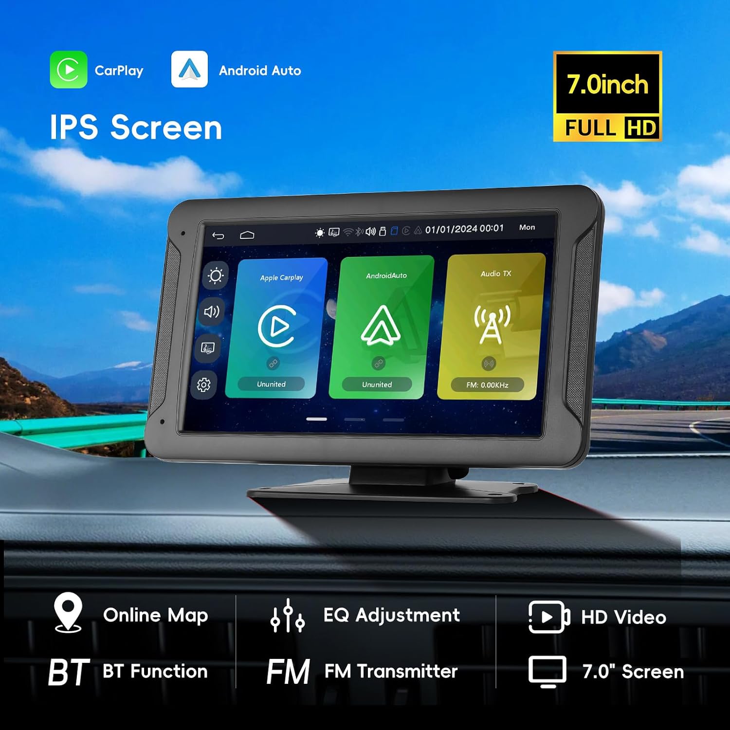 Thumbnail 1 de Portable Wireless CarPlay Screen with Backup Camera for UK Vehicles – 7" HD IPS Touch Display