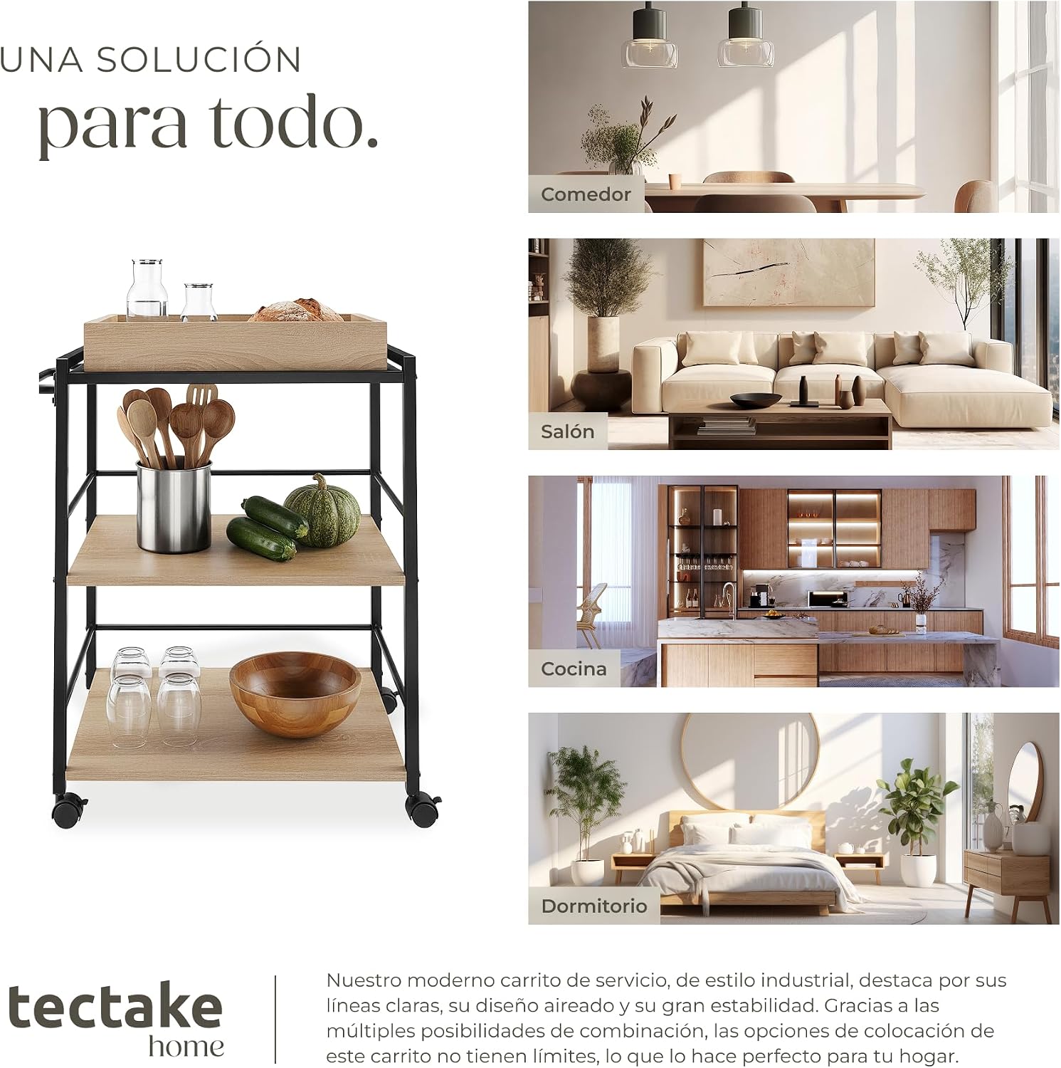 Thumbnail 6 de tectake® Carrito de cocina 65 x 41,5 x 87 cm