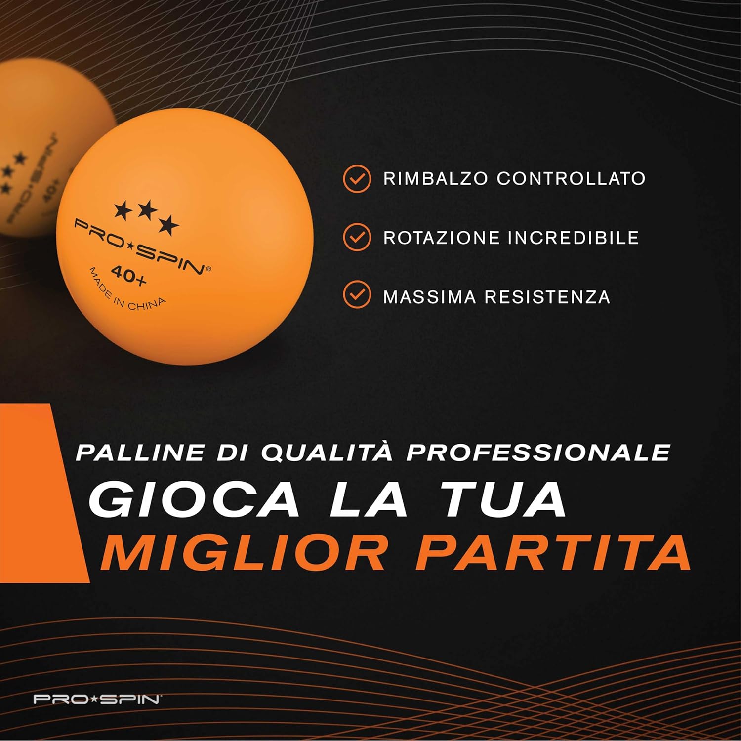Detalle 2 de PRO-SPIN Palline da Ping Pong arancioni 3 stelle 40+