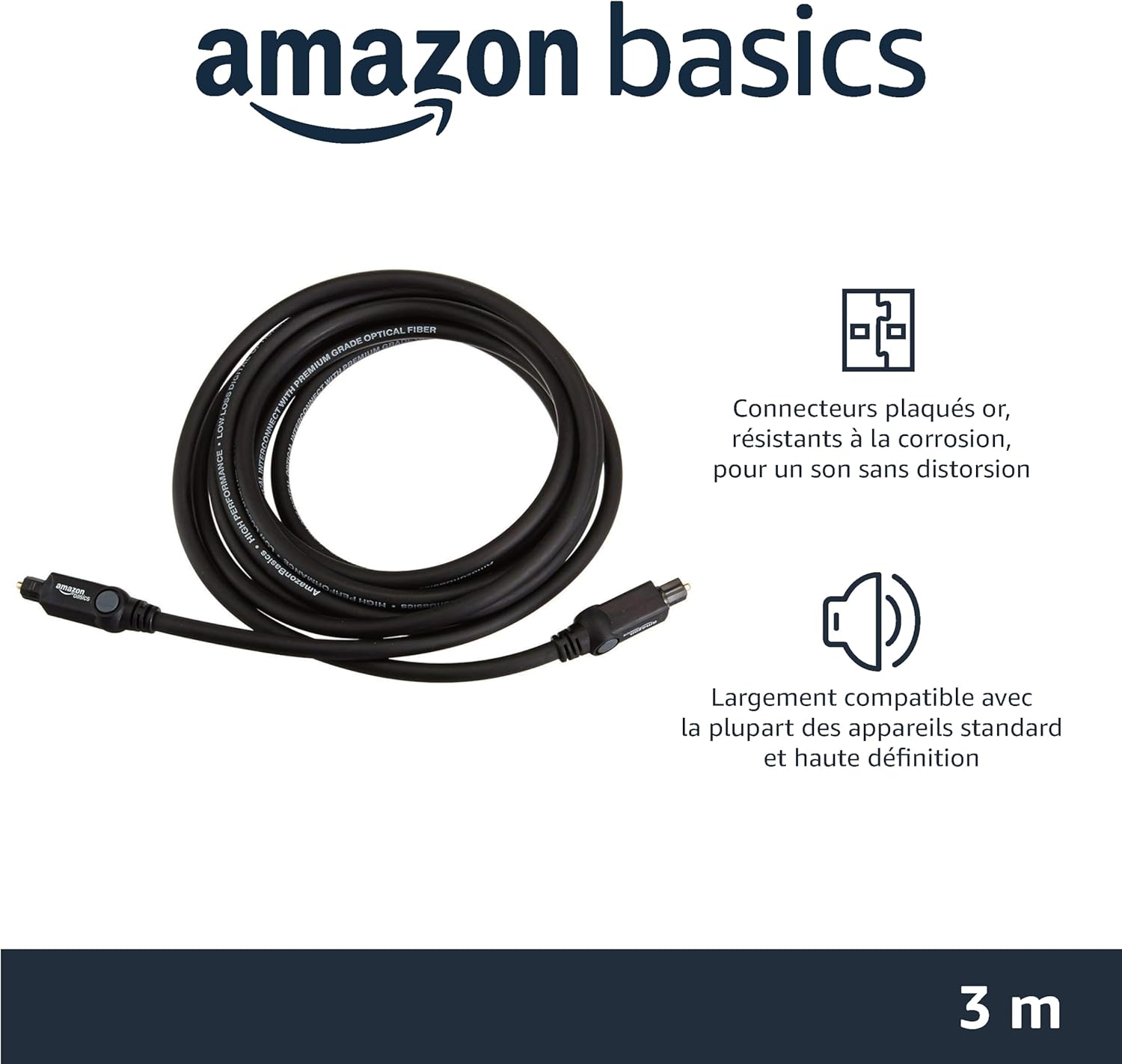 Thumbnail 1 de Amazon Basics câble optique audio numérique TOSLINK 3 m noir