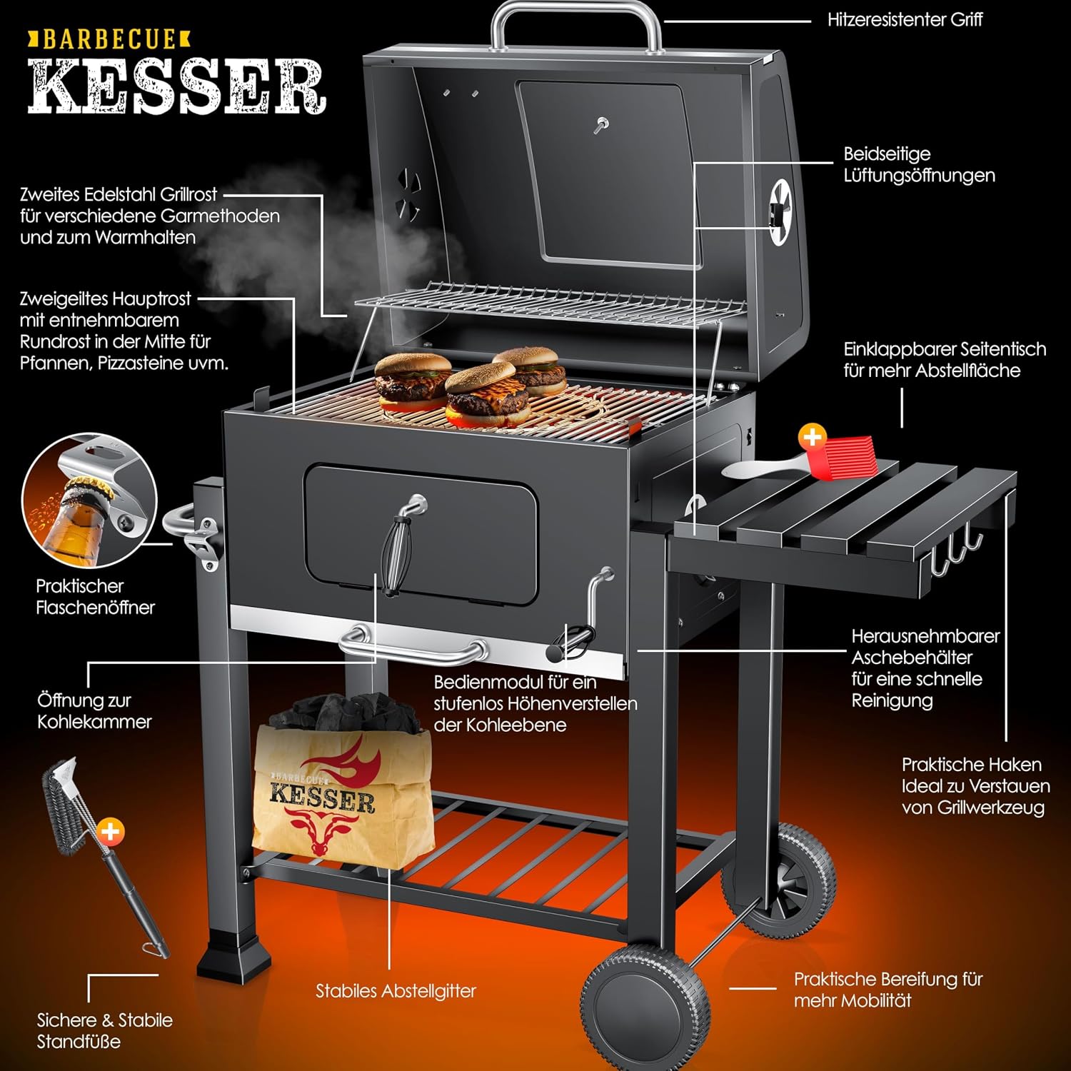 Detalle de KESSER® Grillwagen BBQ Smoker XL 56x41,5 cm