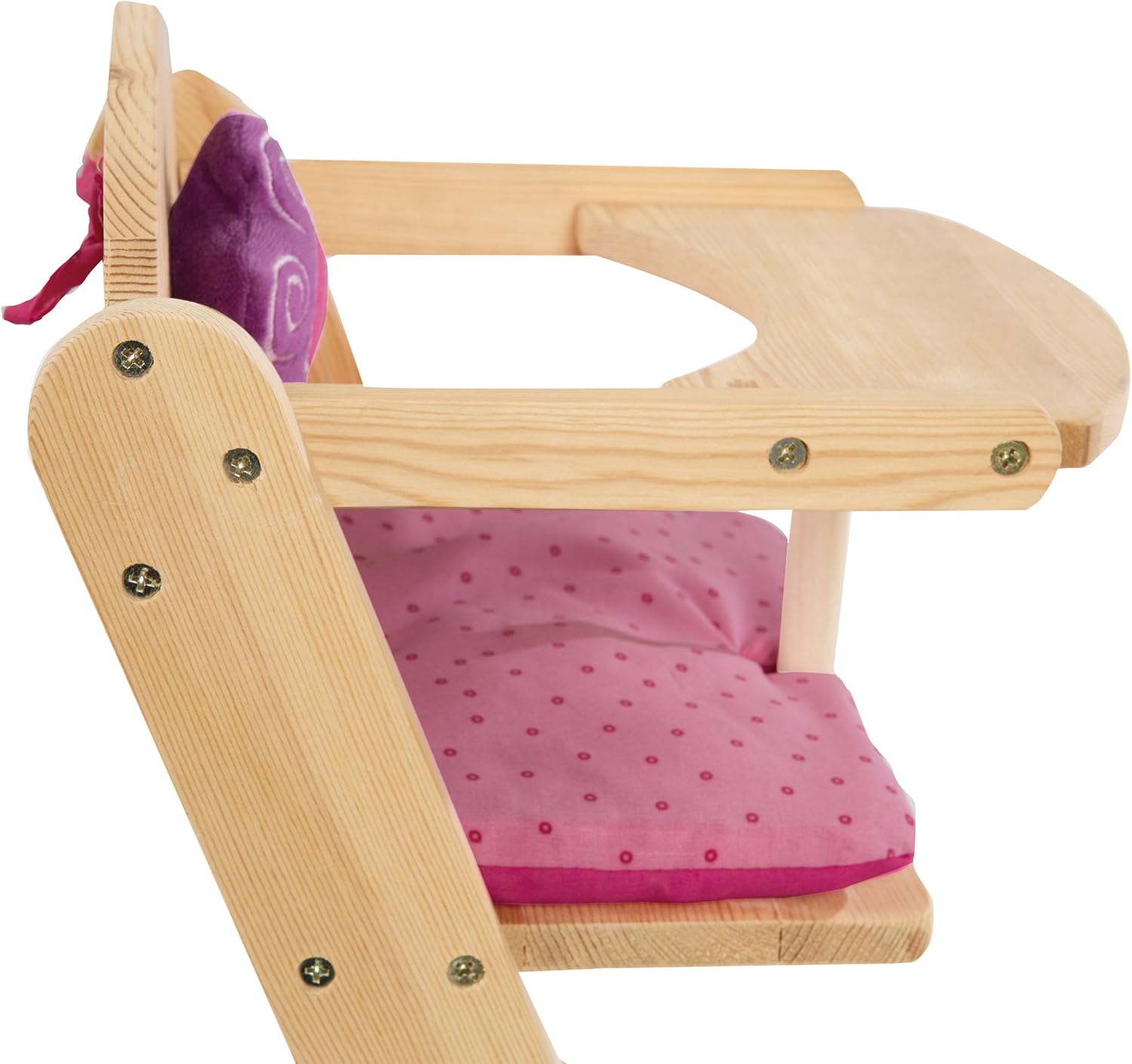 Detalle 2 de roba Happy Fee houten poppenstoel met eetplank en textielaccessoires