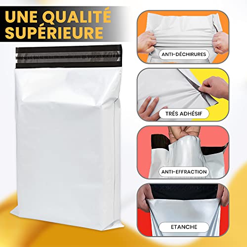 Detalle de UGIX Enveloppe Plastique Expedition — Lot de 100 enveloppes auto-adhésives, 4 tailles, blanc