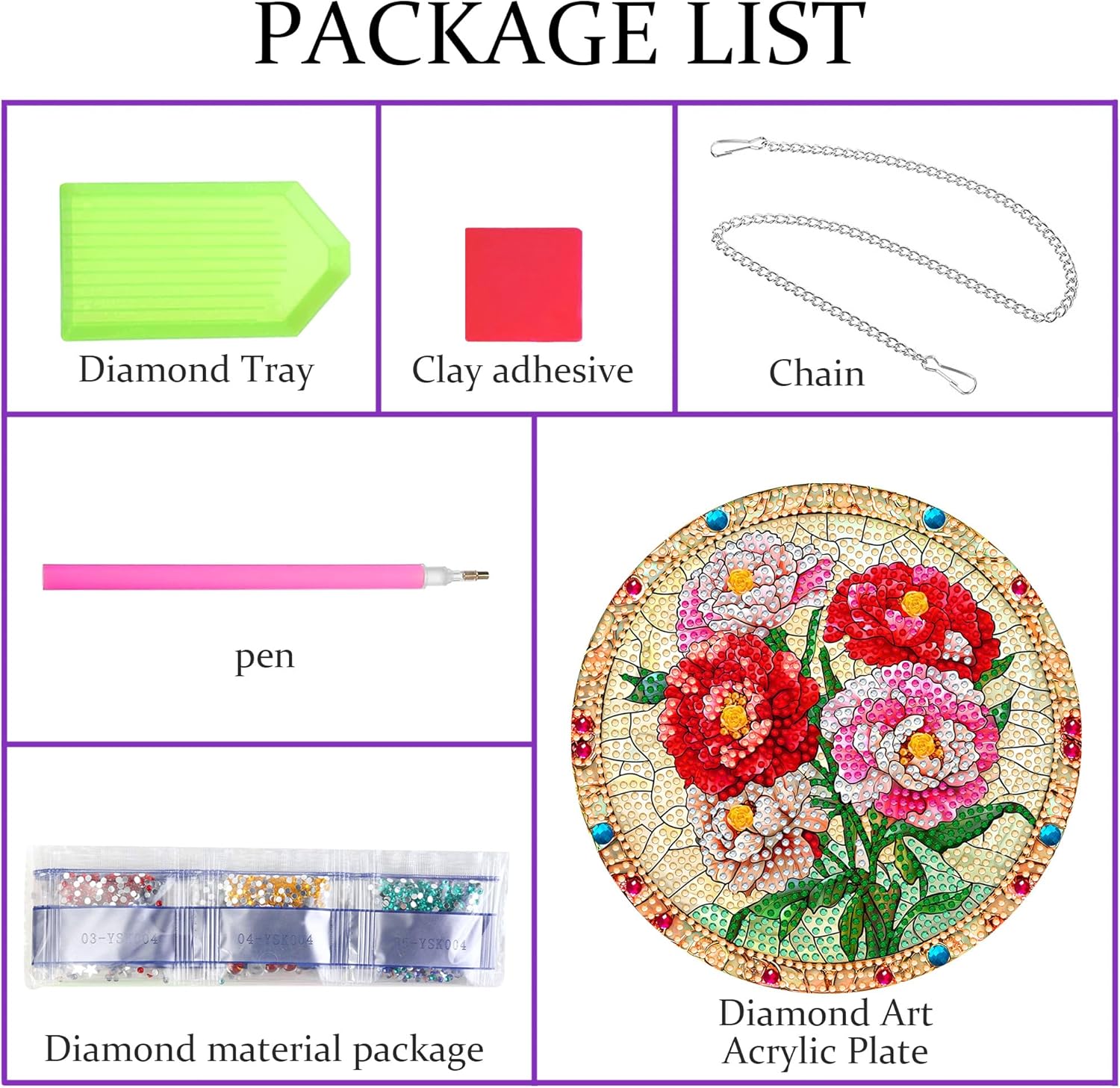 Thumbnail 2 de Pavemlo Doppelseitiges Acrylbrett Diamond Painting Anhänger & Fensterbilder Set mit Kette (Blume) – DIY Kristallmalerei, 20x20 cm