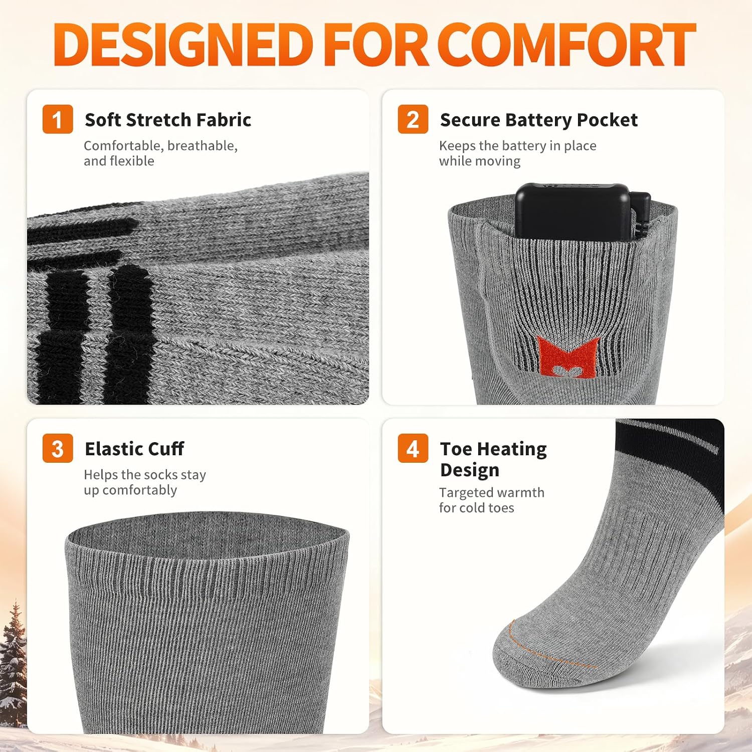 Detalle 2 de PEKWZIZ Rechargeable Heated Socks with 6000mAh Batteries and Whole-Sole Heating