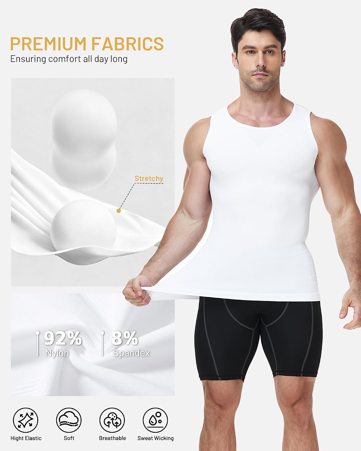 Detalle de Runhit Men's Compression Shirt Seamless Shapewear Vest: Slimming, Breathable Base Layer