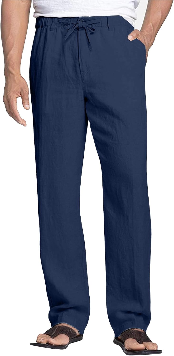 Detalle de NANAMEEI Pantalon lin homme été – pantalon de plage casual, élastique avec cordon