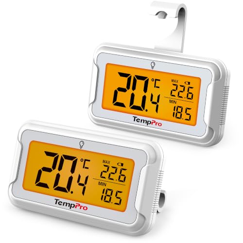 Detalle de TempPro Digital Fridge Thermometer 2-pack: Waterproof, -20°C to 50°C, easy-read LCD