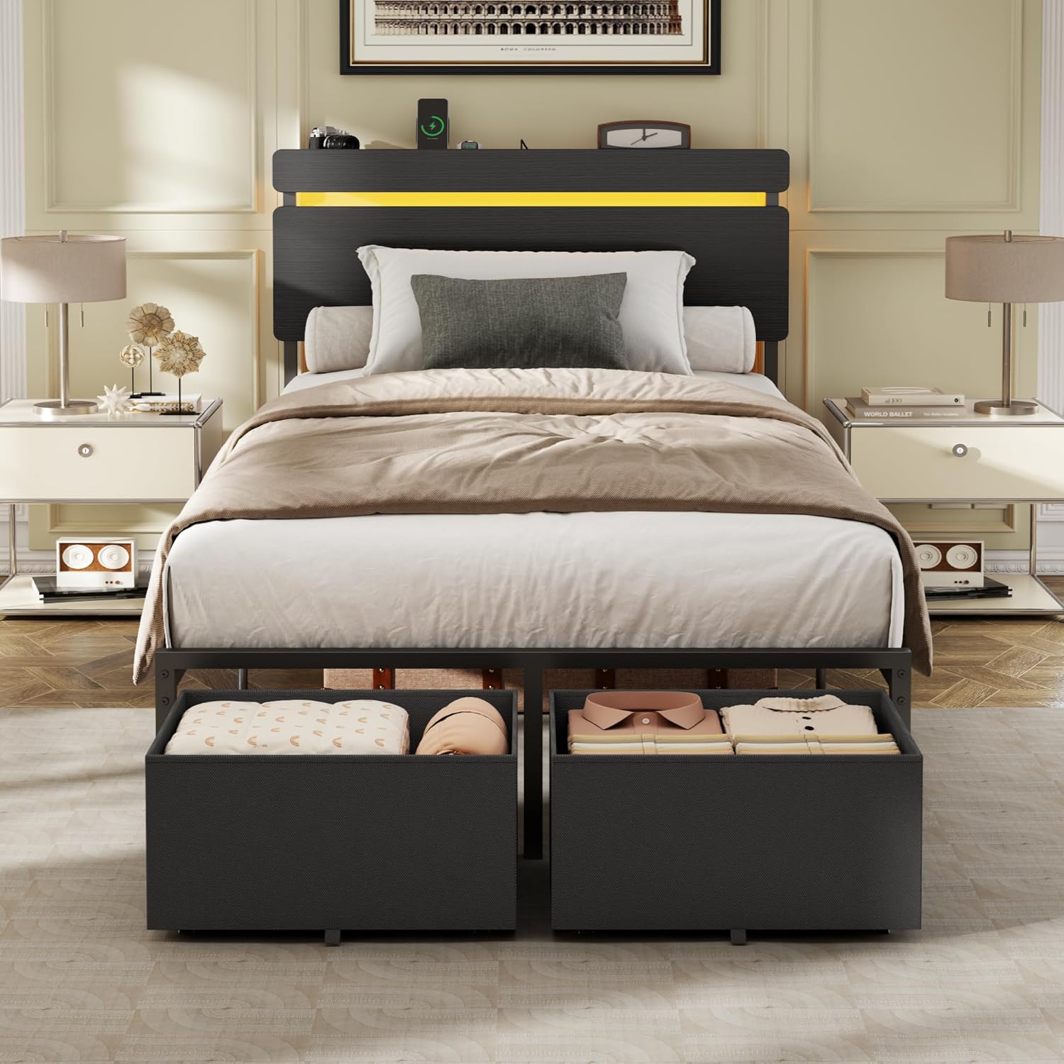 Detalle de Forestell Twin Bed Frame with Wood Headboard