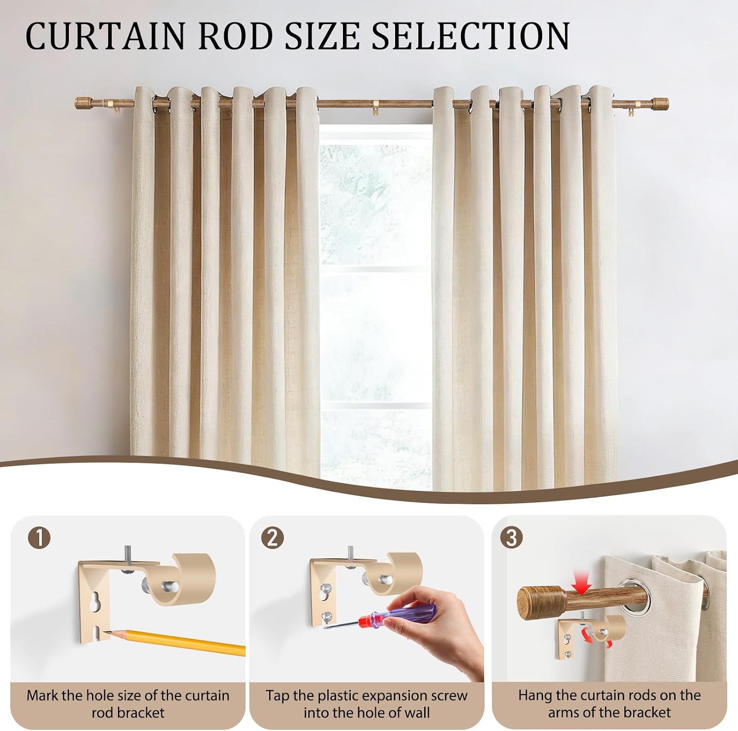 Detalle 2 de Edidonson CR30120W2P 1-Inch Adjustable Curtain Rods, 2-Pack with Brackets