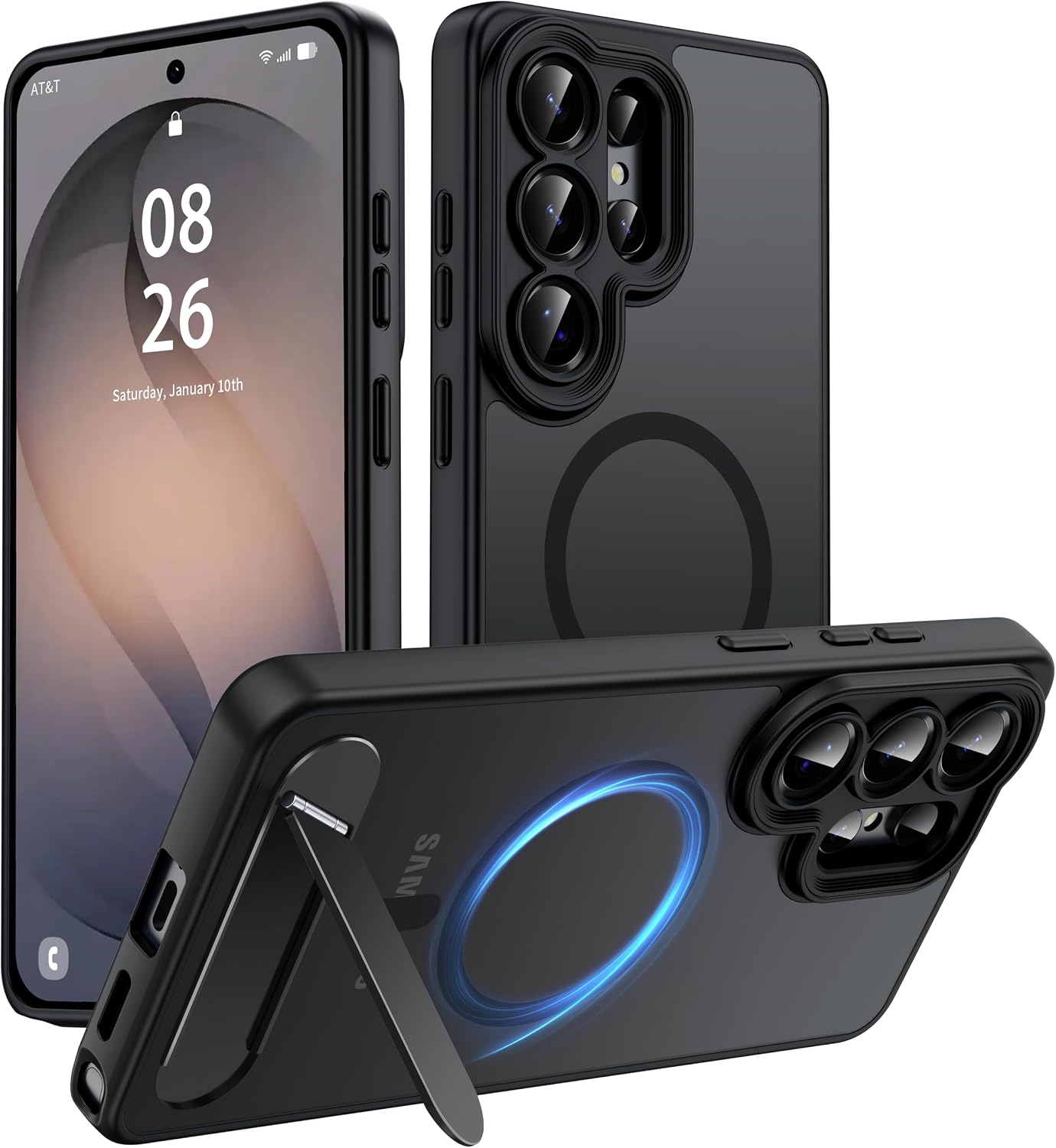 Detalle de AMILIFECASES Magnetic Case for Samsung Galaxy S26 Ultra (MagSafe, Full Camera Protection, Invisible Kickstand) - Translucent Matte Black