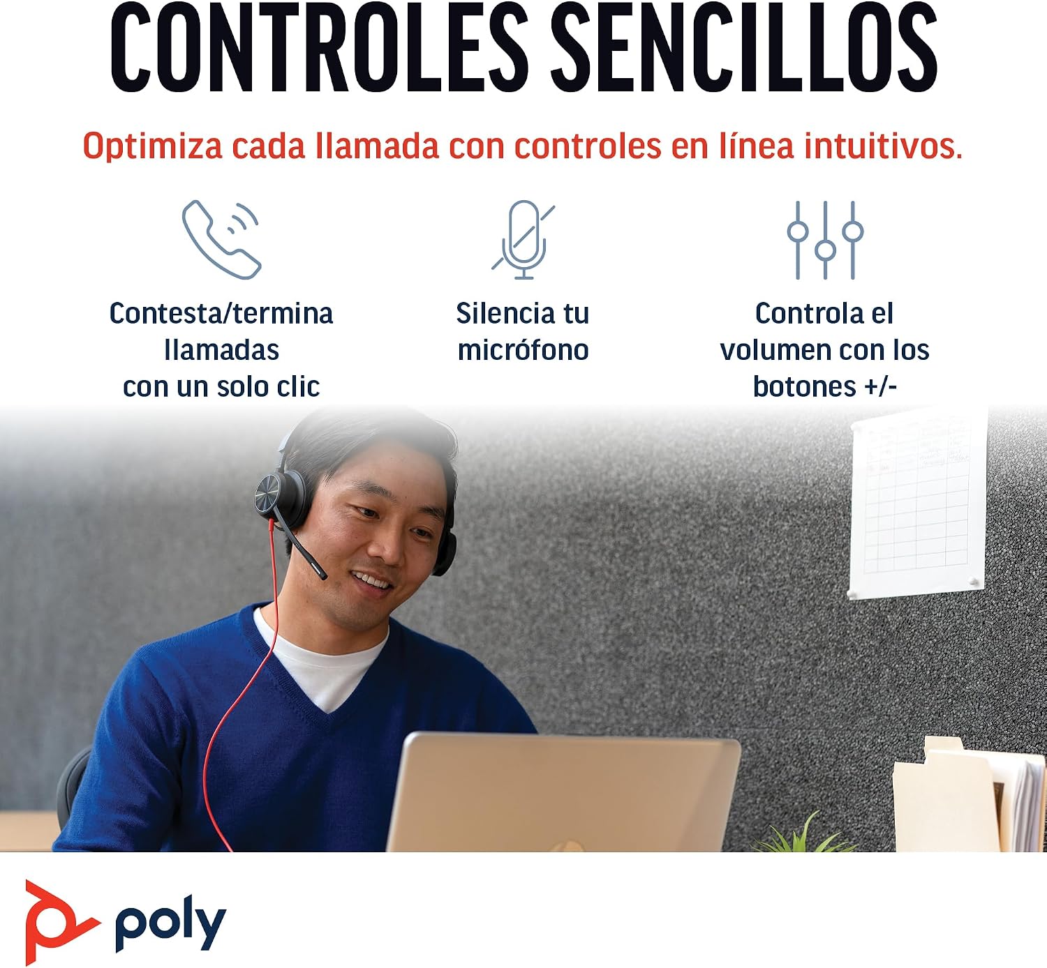 Detalle 2 de Auricular Poly Blackwire 8225 con cancelación activa de ruido