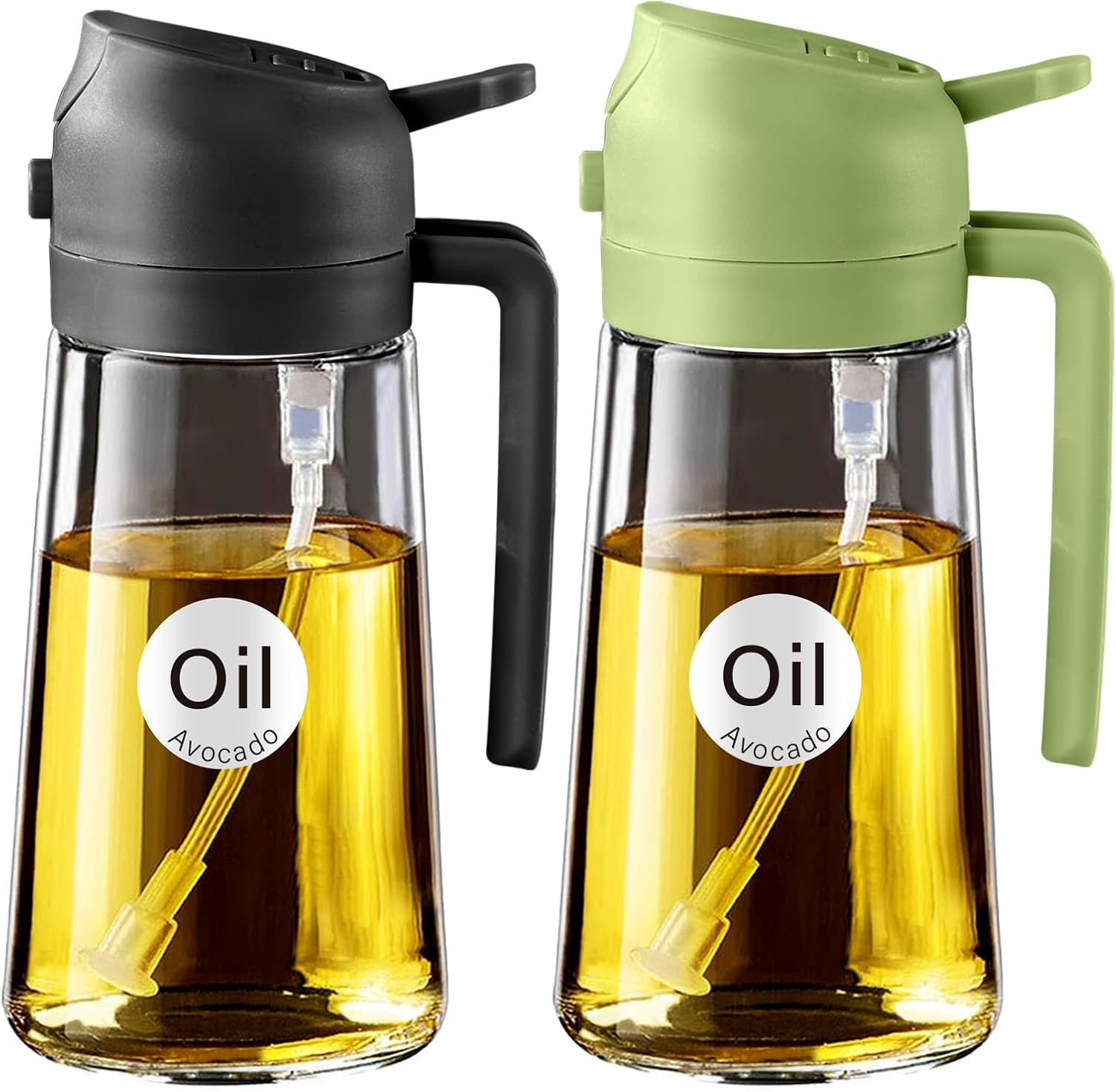 Detalle de YARRAMATE 2er-Set 2-in-1 Ölsprüher (Öl sprühen & gießen), 471 ml, lebensmittelecht – grün/schwarz