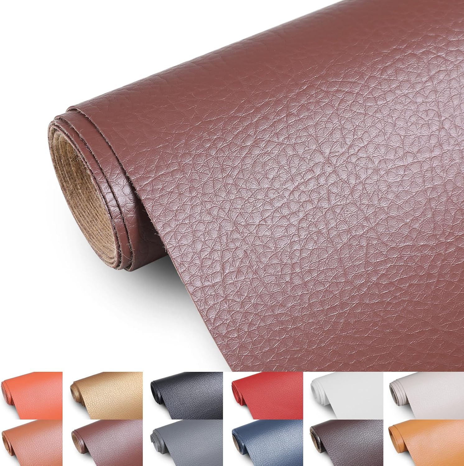 Detalle de Konelia Faux Leather02 Upholstery Fabric, 0.7 mm Pebbled PU, Chocolate Brown, 55 x 180 in