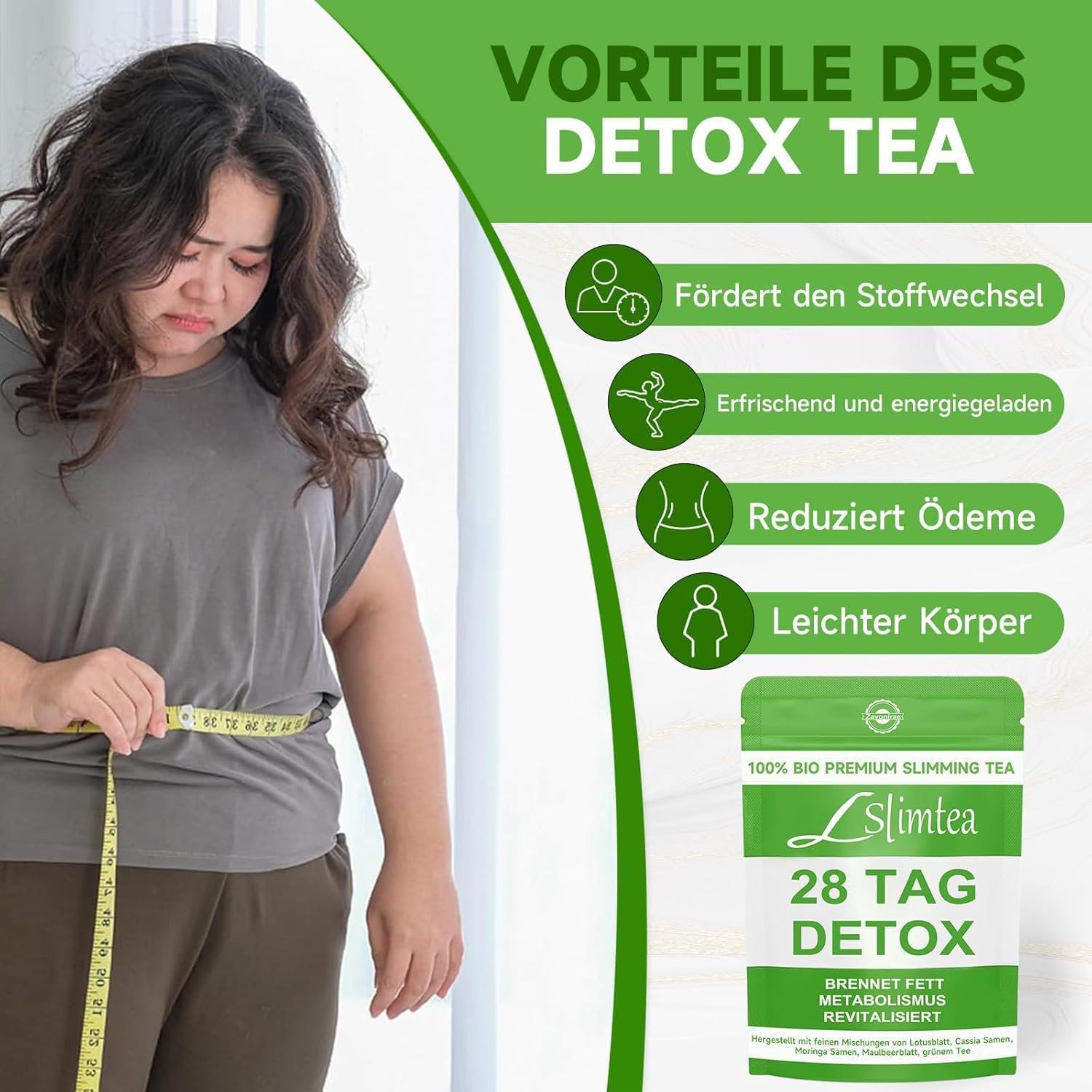 Detalle de Detox Tee zum Abnehmen – 56 Tage Abnehmentee mit Oolong, Grüntee, Löwenzahn, Rosen und fruchtigem Pfirsichgeschmack