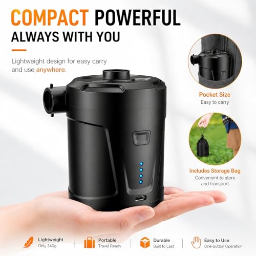 Detalle 2 de Pompe à air électrique SUPPOU – Batterie rechargeable 5200 mAh, 3 buses, gonflage rapide pour piscine et matelas