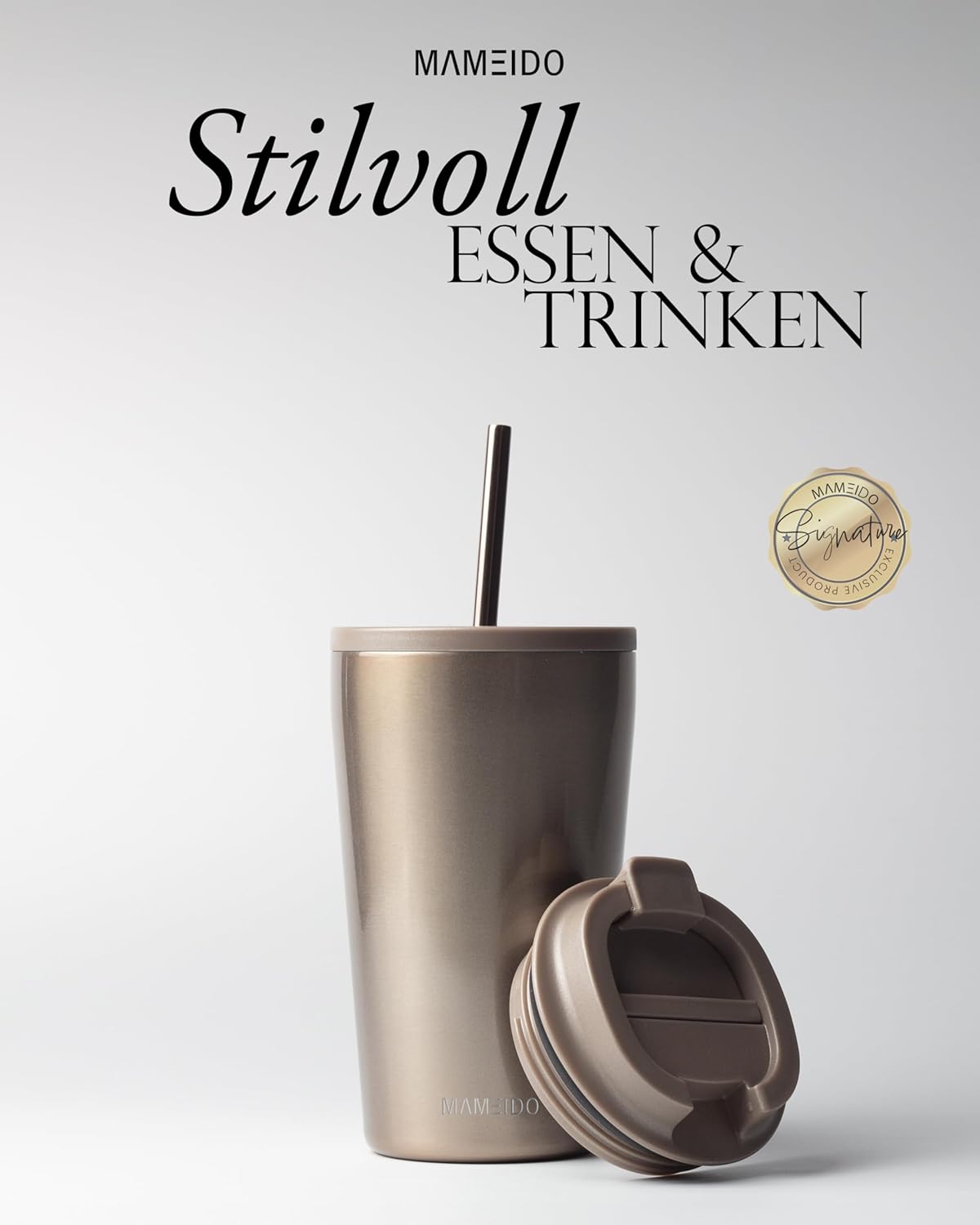 Thumbnail 1 de MAMEIDO Thermobecher mit Strohhalm 470 ml (Rosé Quartz) – auslaufsicher, doppelwandig isoliert