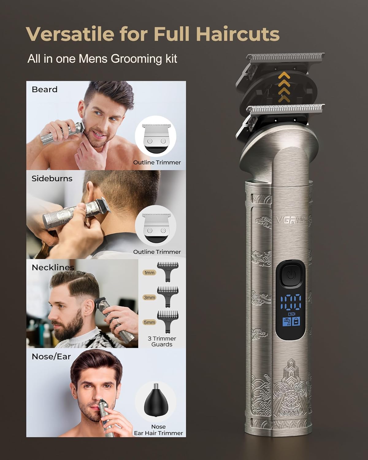 Thumbnail 3 de VGRPRO Hair Clippers Men Professional set with T-blade trimmer (USB rechargeable, silver)