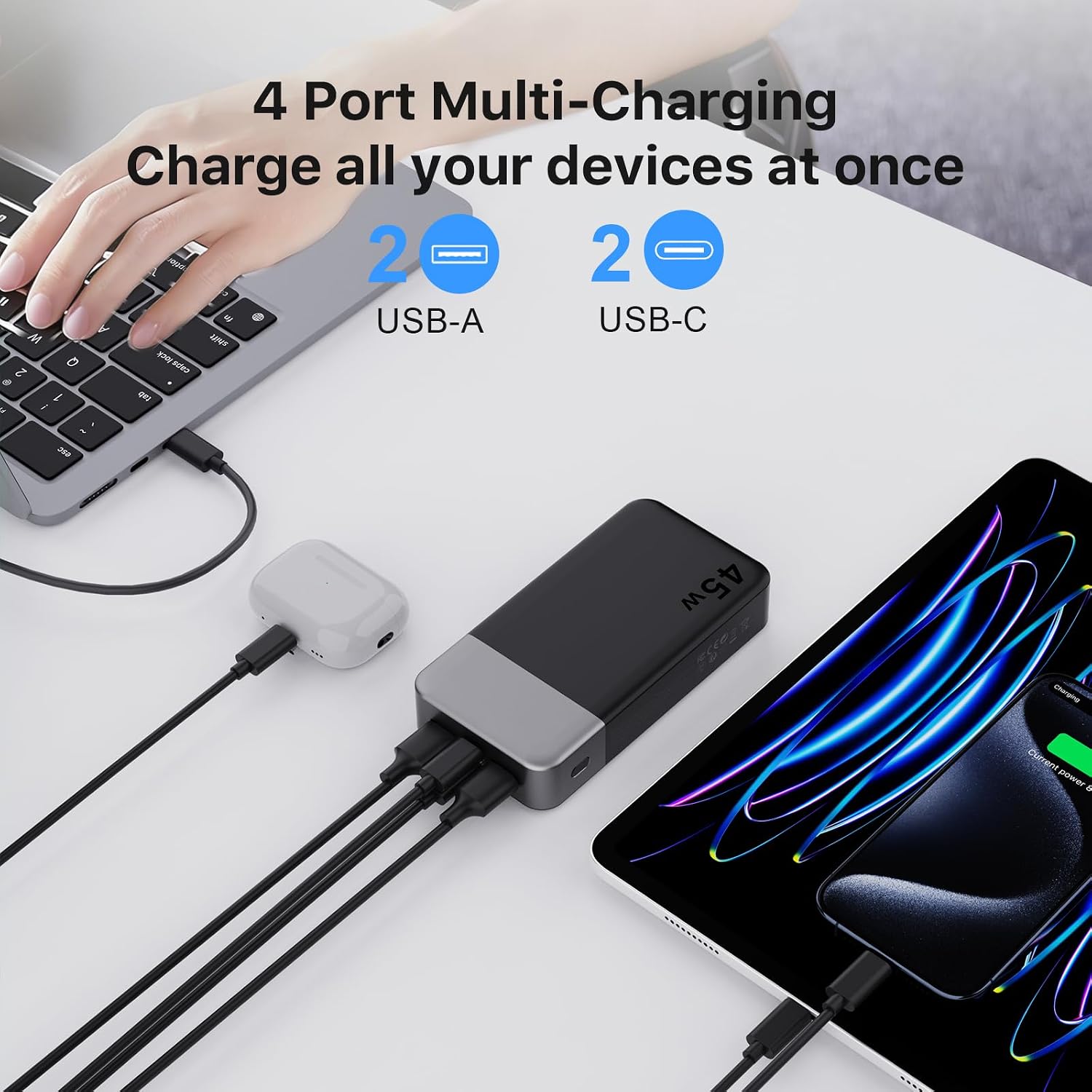 Detalle de NOBIS 45W Power Bank 20000mAh with Fast Charging (2x USB‑C in/out + 2x USB‑A) and Digital Display