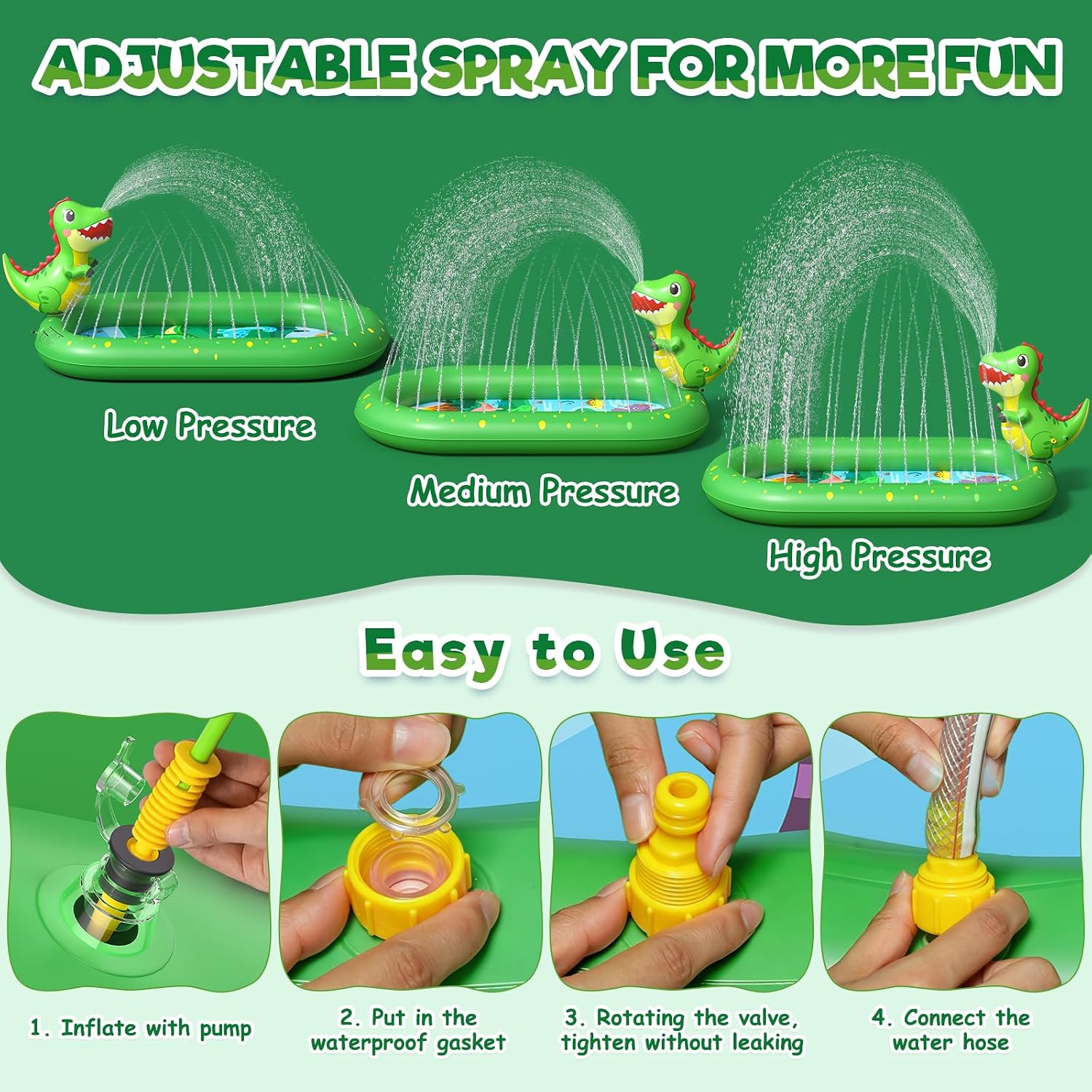 Thumbnail 4 de Inflatable 3-in-1 Dinosaur Pattern Kids Pool with Splash Pad