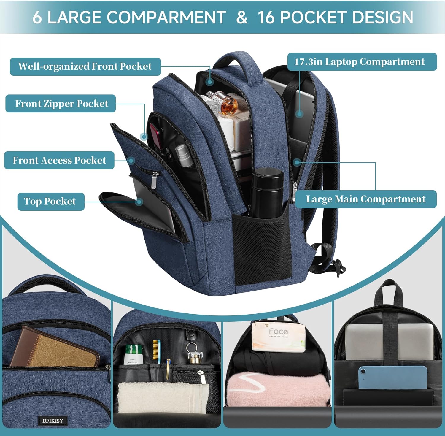 Detalle 2 de Großer Laptop-Rucksack 17,3 Zoll wasserdicht