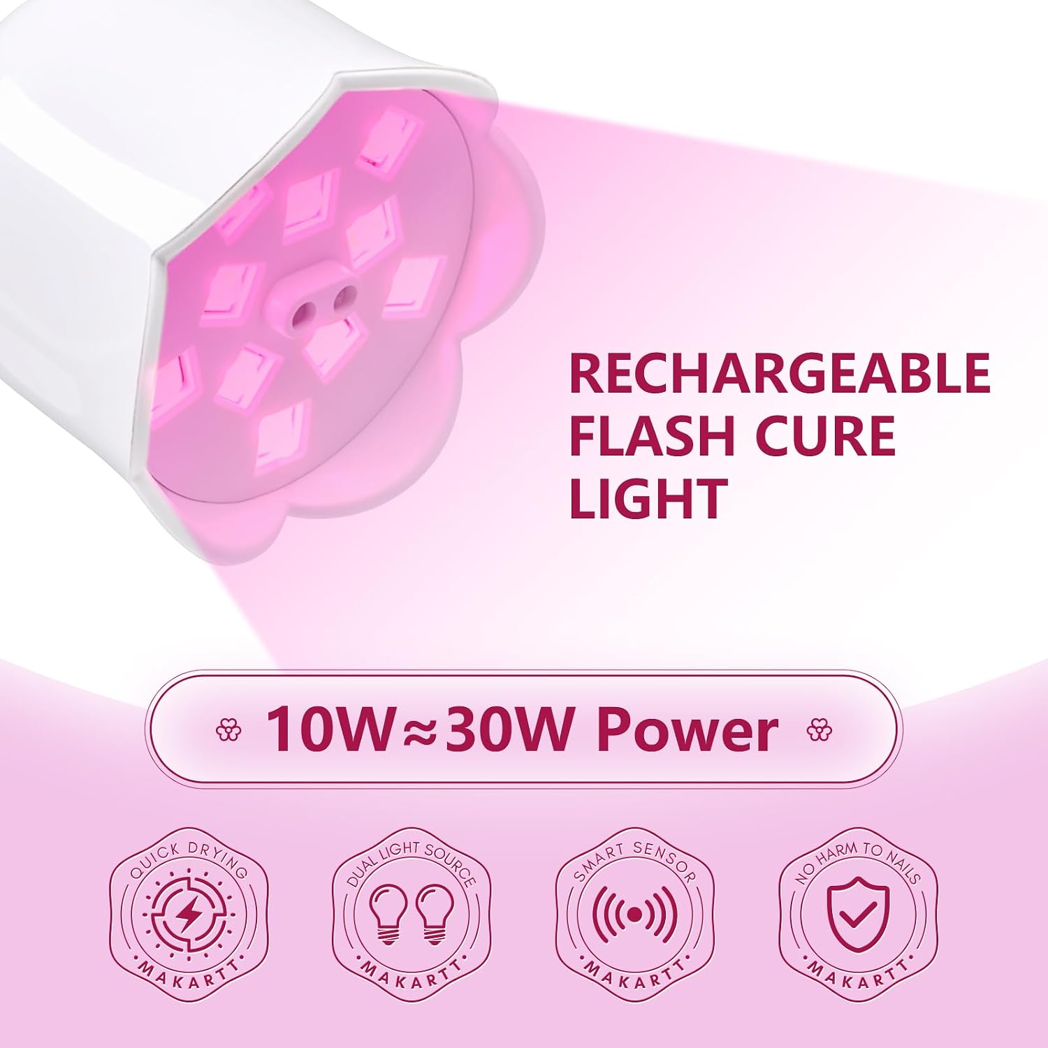 Detalle de Makartt UV LED Nail Lamp – Gooseneck, kabellose LED-Nagellampe mit 30 mW/cm², 4 Timern und Auto-Sensor