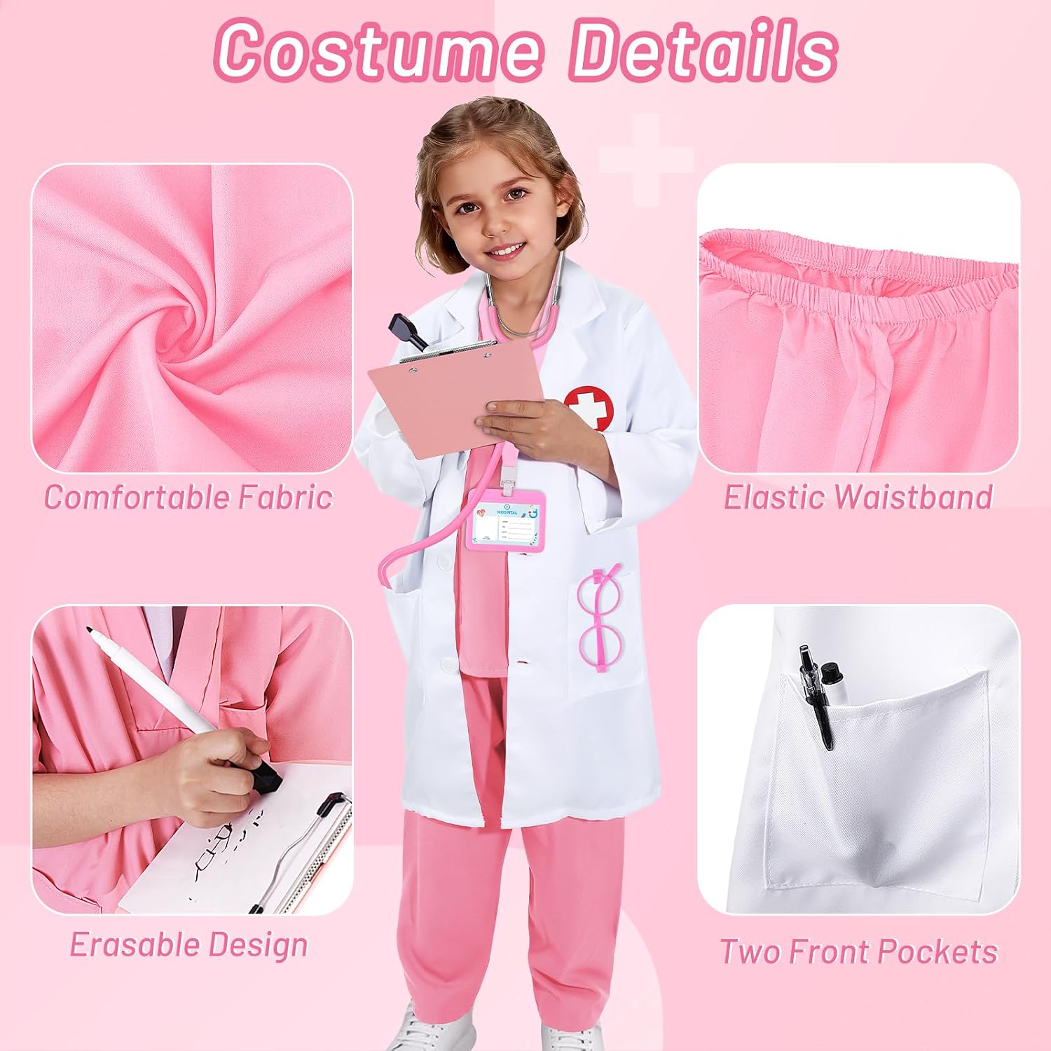 Detalle de Wuclad Kids Doctor Costume Set, 12-Piece Scrubs, Lab Coat and Accessories