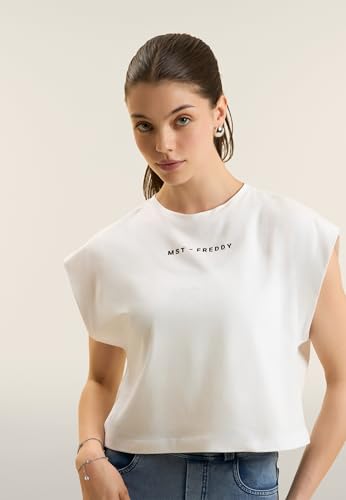 Detalle de FREDDY T-Shirt Cropped con Stampe MST – Bianco, Donna, Medium