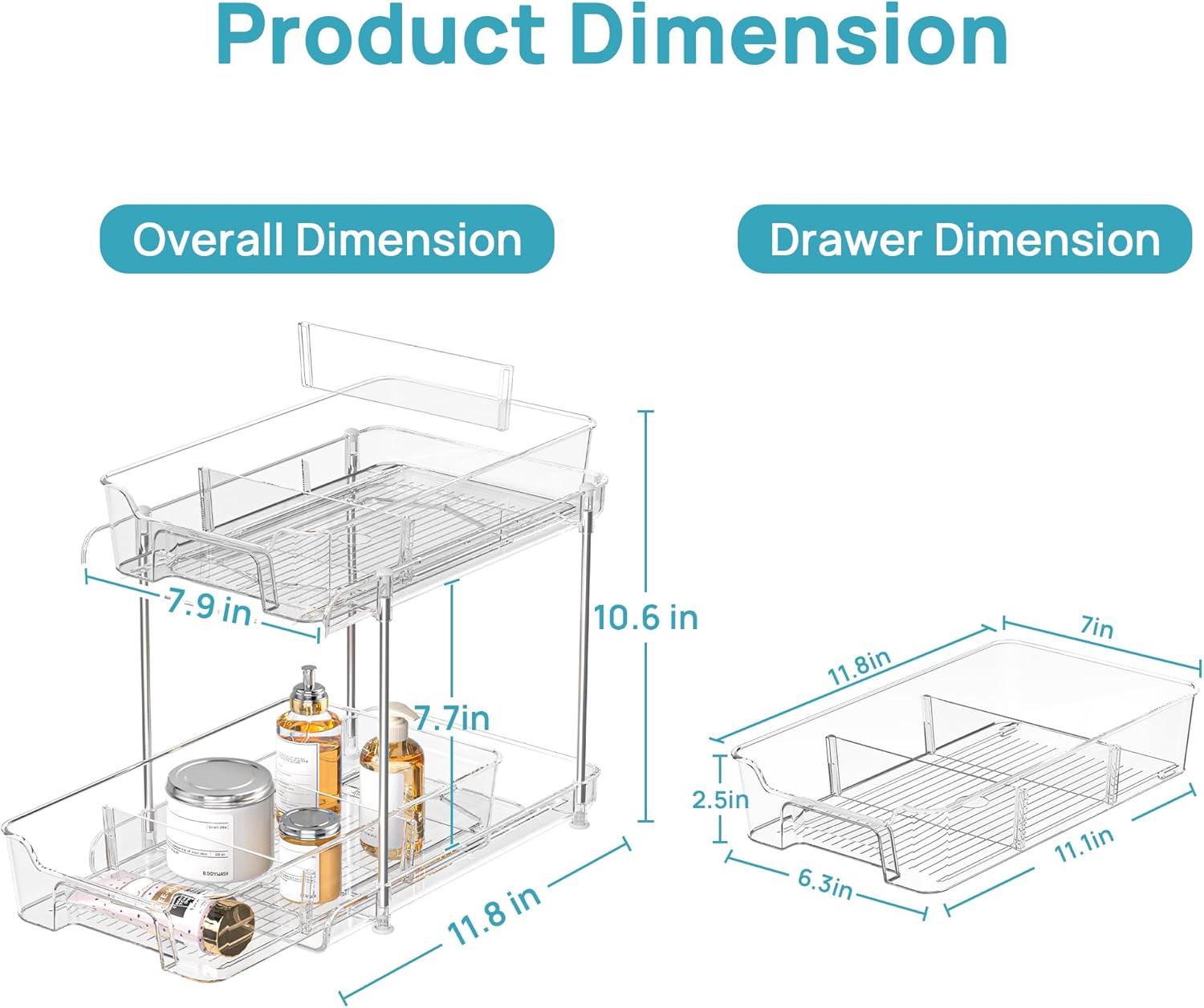 Thumbnail 1 de Vtopmart 4 Pack 2-Tier Pull-Out Under-Sink Organizers with Movable Dividers (Clear, Sliding Drawer Storage)