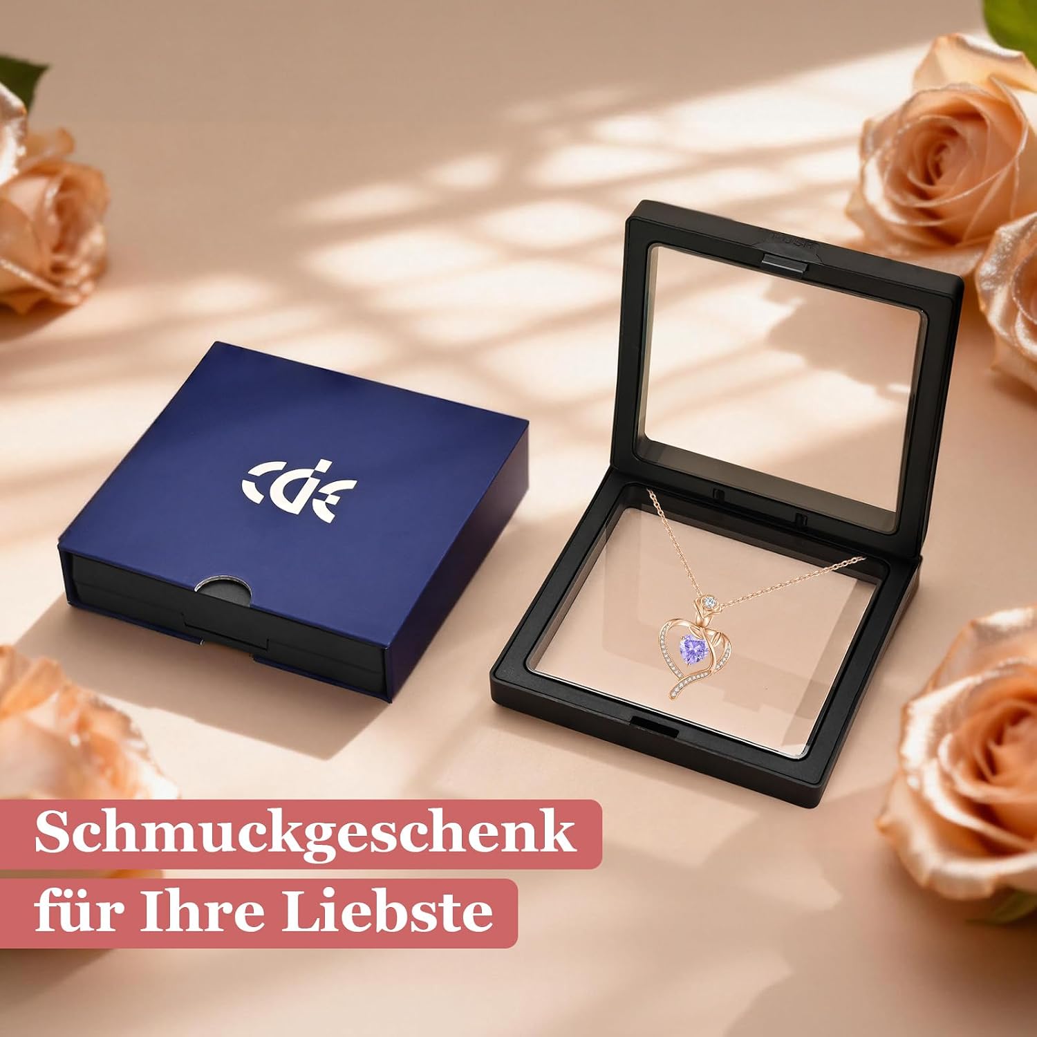 Thumbnail 4 de Collana Donna Cuore Regalo Gioielli con Pietra Natale in Oro Rosa S925 Placcato e Zirconia 5A