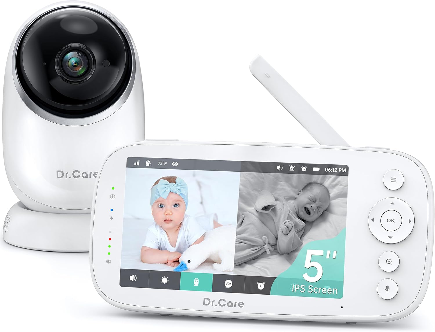 Dr.Care Baby Monitor – Senza WiFi a Bassa Radiazione, Schermo 5" HD 1080P e Visione Notturna