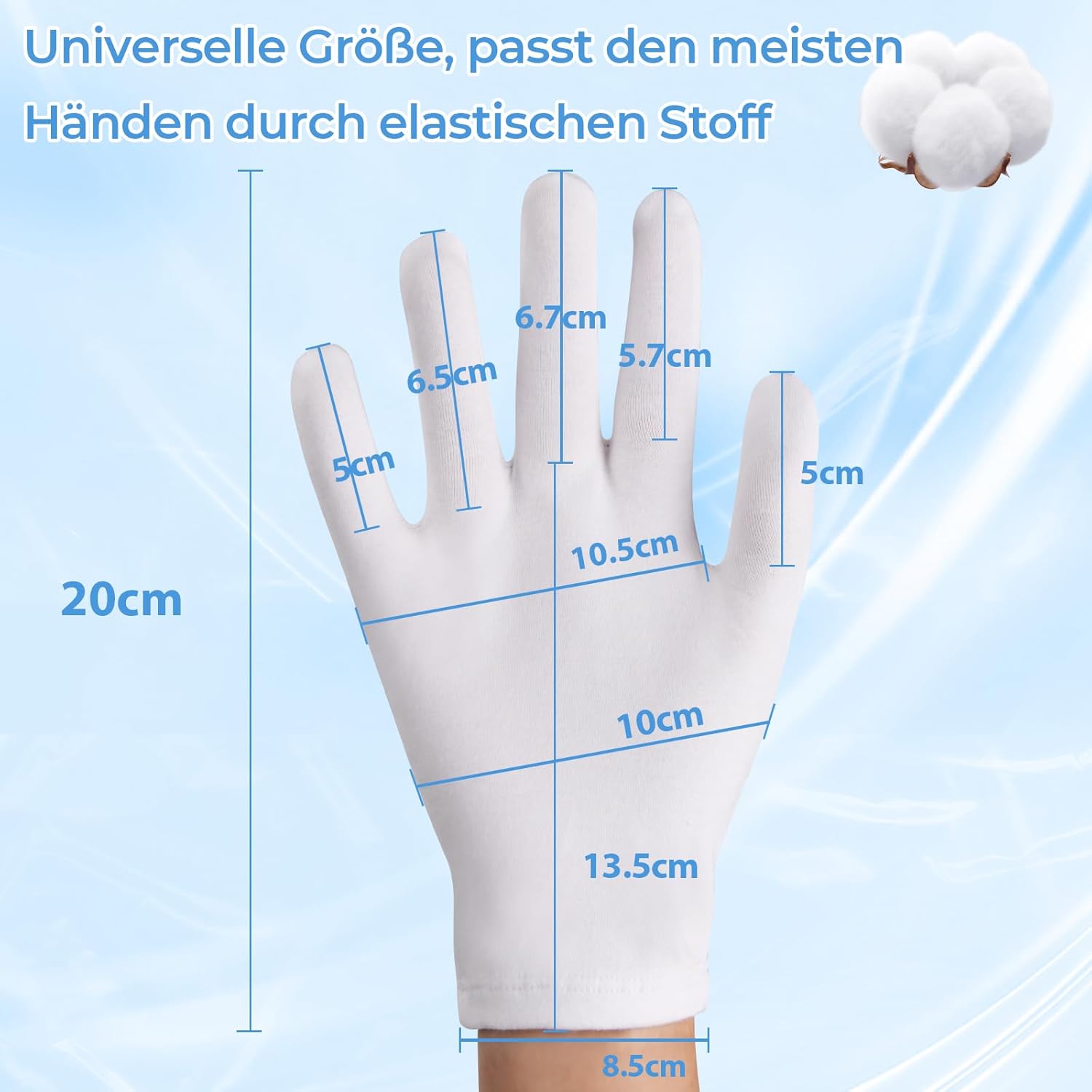 Detalle 2 de Donfri Baumwollhandschuhe 2 Paar für Neurodermitis