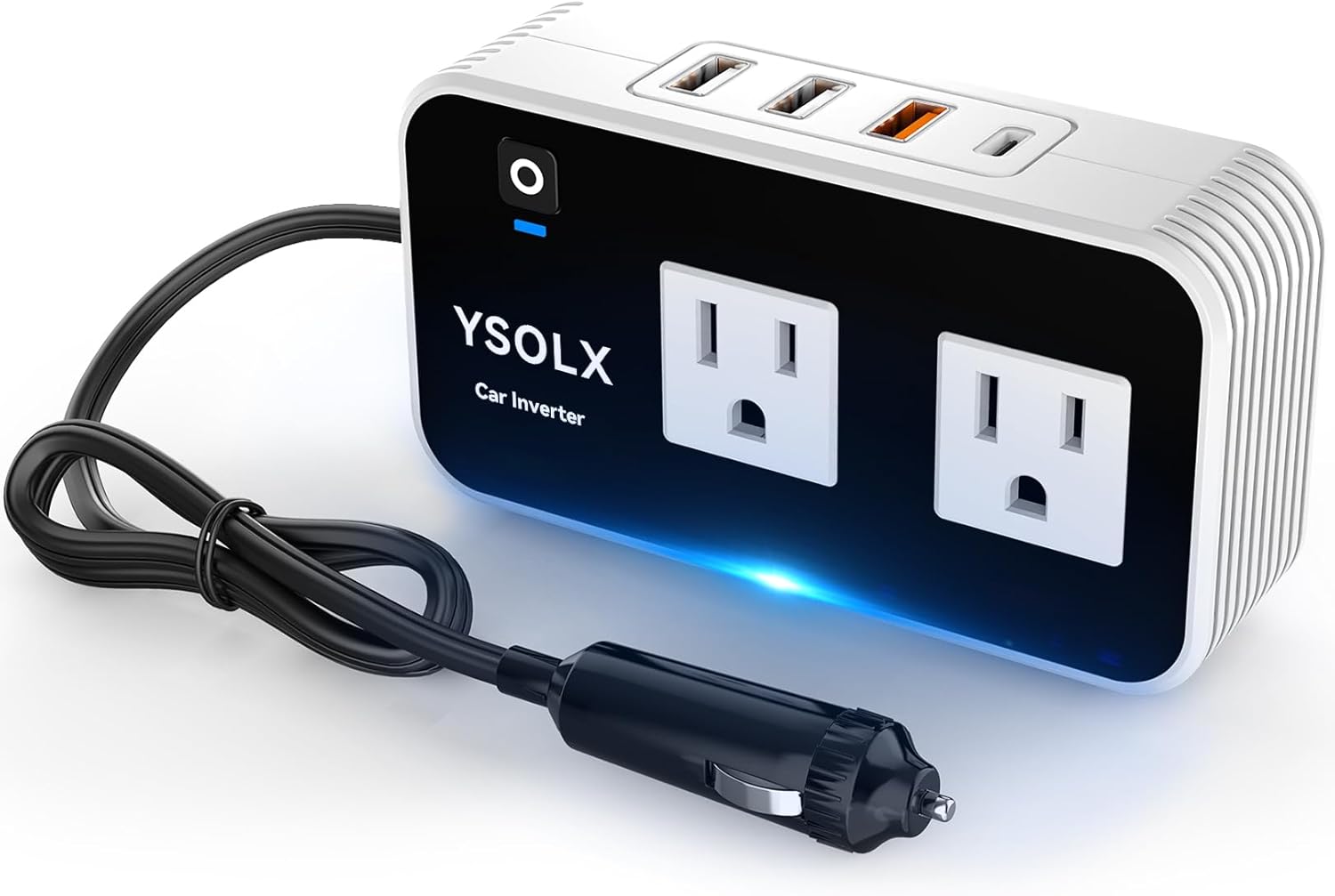 Detalle de YSOLX 200W Car Power Inverter (12V to 110V) with 2 AC Outlets and 4 USB Fast Charging
