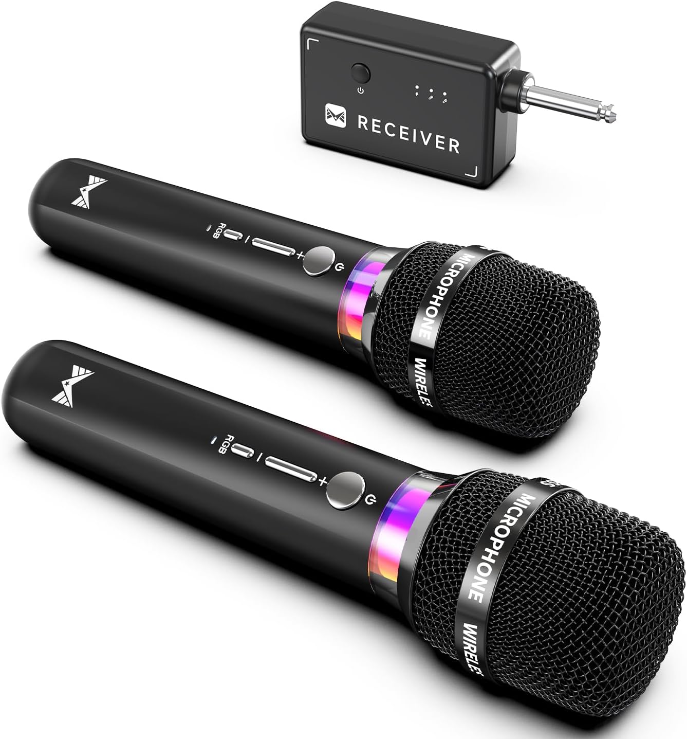Detalle de ECHOMUSSY YA-01 Dual Wireless Karaoke Microphones, RGB, 2.4GHz, Volume Control