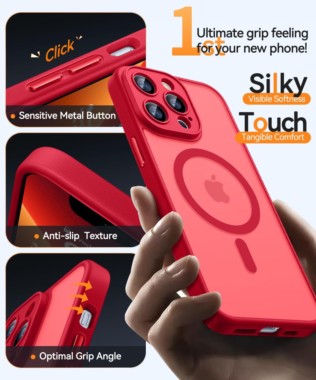 Thumbnail 5 de CANSHN Coque Magnétique pour iPhone 13 Pro Max (6,7 pouces) – Protection complète de la caméra, MagSafe et fini mat translucide Rouge