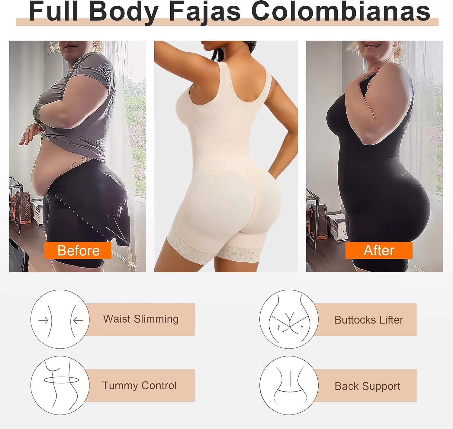 Thumbnail 5 de SHAPERX Women’s Colombian Fajas Tummy Control Bodysuit