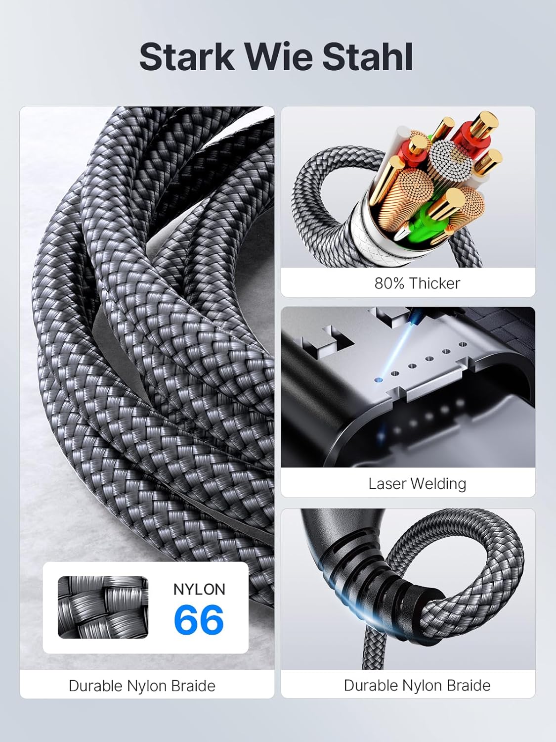 Thumbnail 2 de USB-C auf USB-C Kabel 100W (PD 3.0) – 2x 2 m Schnellladekabel mit Nylon-Ummantelung und E-Mark-Chip
