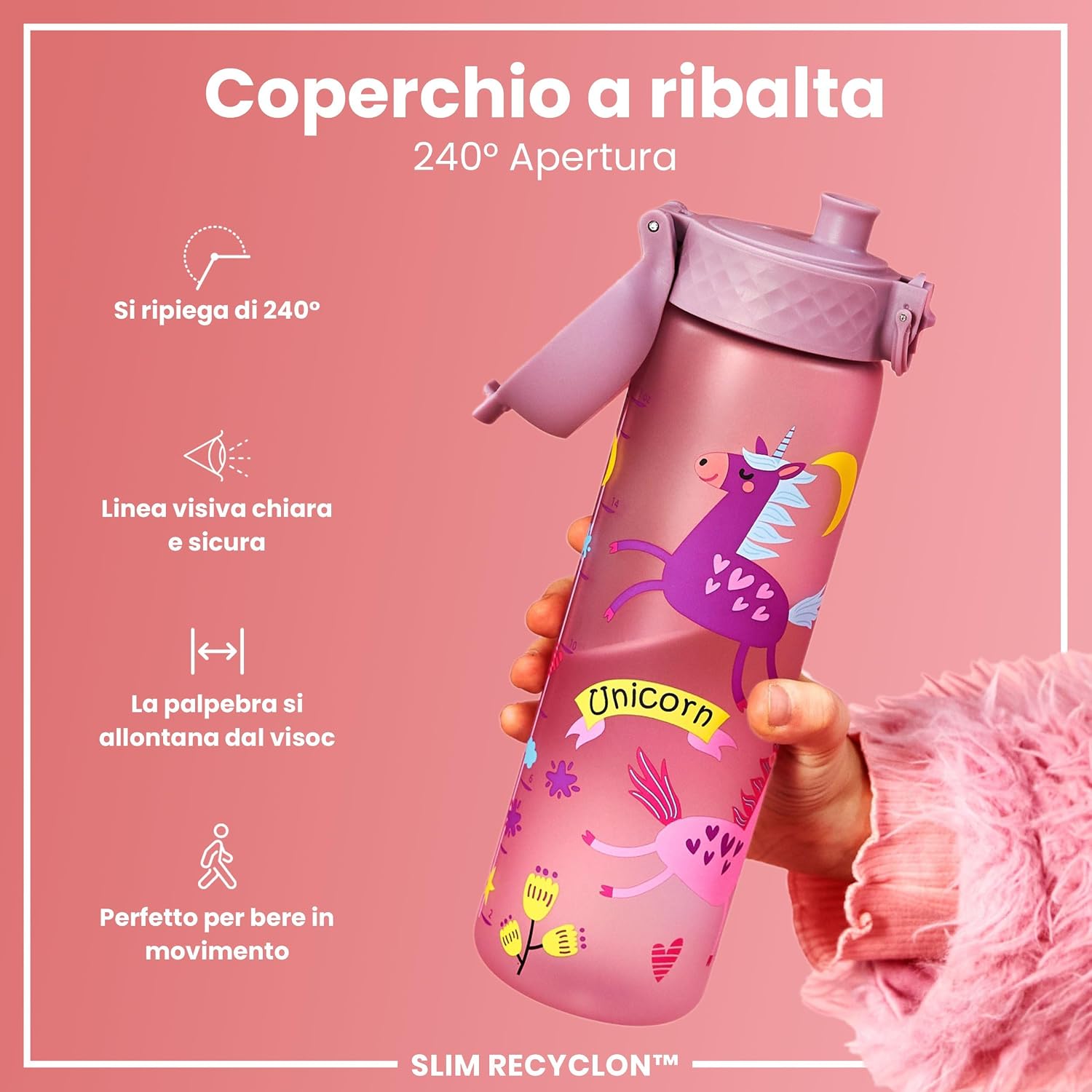 Detalle 2 de Ion8 Borraccia a Prova di Perdite 500ml - Unicorni Lilas, Facile da Aprire, Lavabile in Lavastoviglie