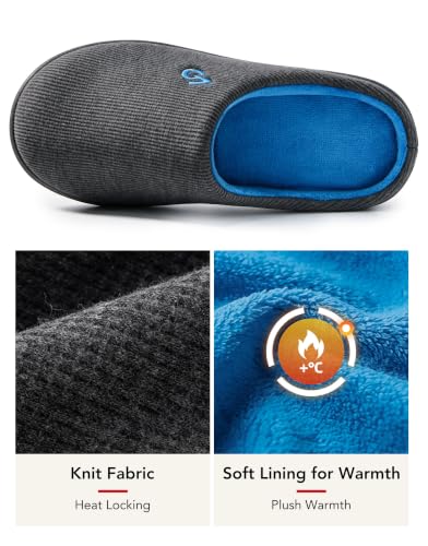 Detalle de VeraCosy Men's Two-Tone Memory Foam Slippers, Dark Grey/Blue, UK 6/7