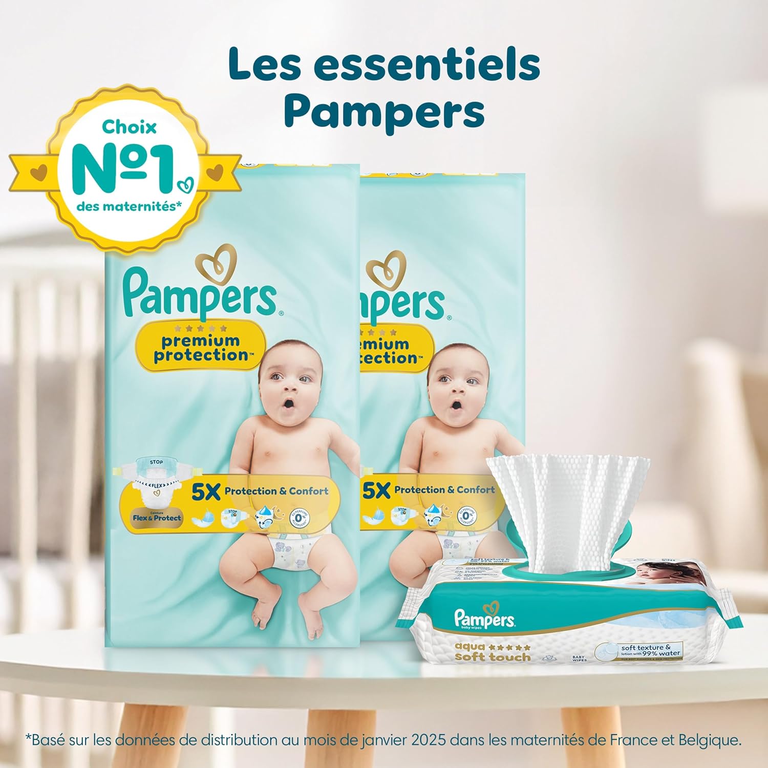 Thumbnail 2 de Coffret cadeau naissance Pampers Premium Protection (Taille 1) + lingettes Aqua Soft Touch